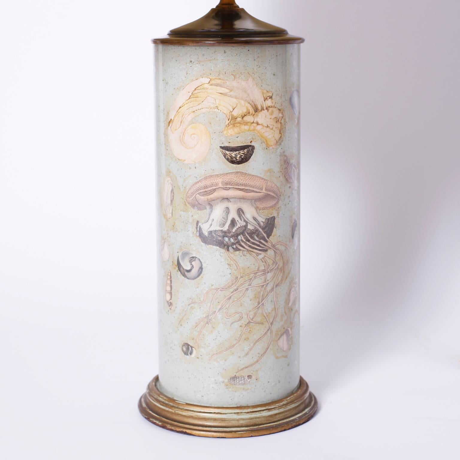 Découpage Pair of Marine Life Themed Table Lamps