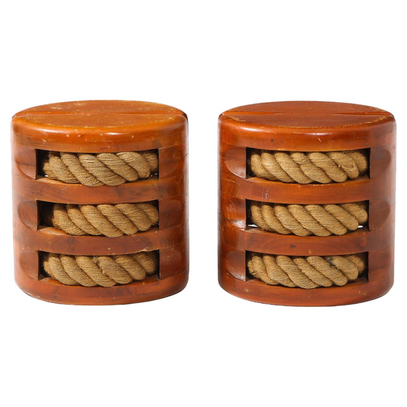Pair of Marine Pulley Stools with Rope, France, 1960s For Sale at 1stDibs