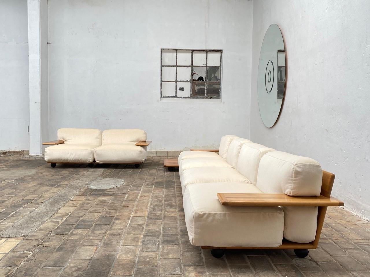 Late 20th Century Pair of Mario Bellini 3 Seat 'Pianura' Sofas & Table, Mohair & Solid Walnut 1971