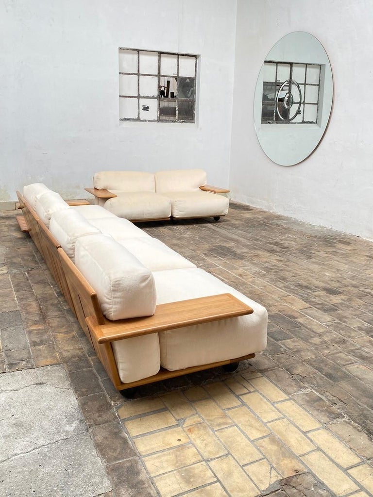 Pair of Mario Bellini 3 Seat 'Pianura' Sofas and Table, Mohair and Solid Walnut 1971 at 1stDibs