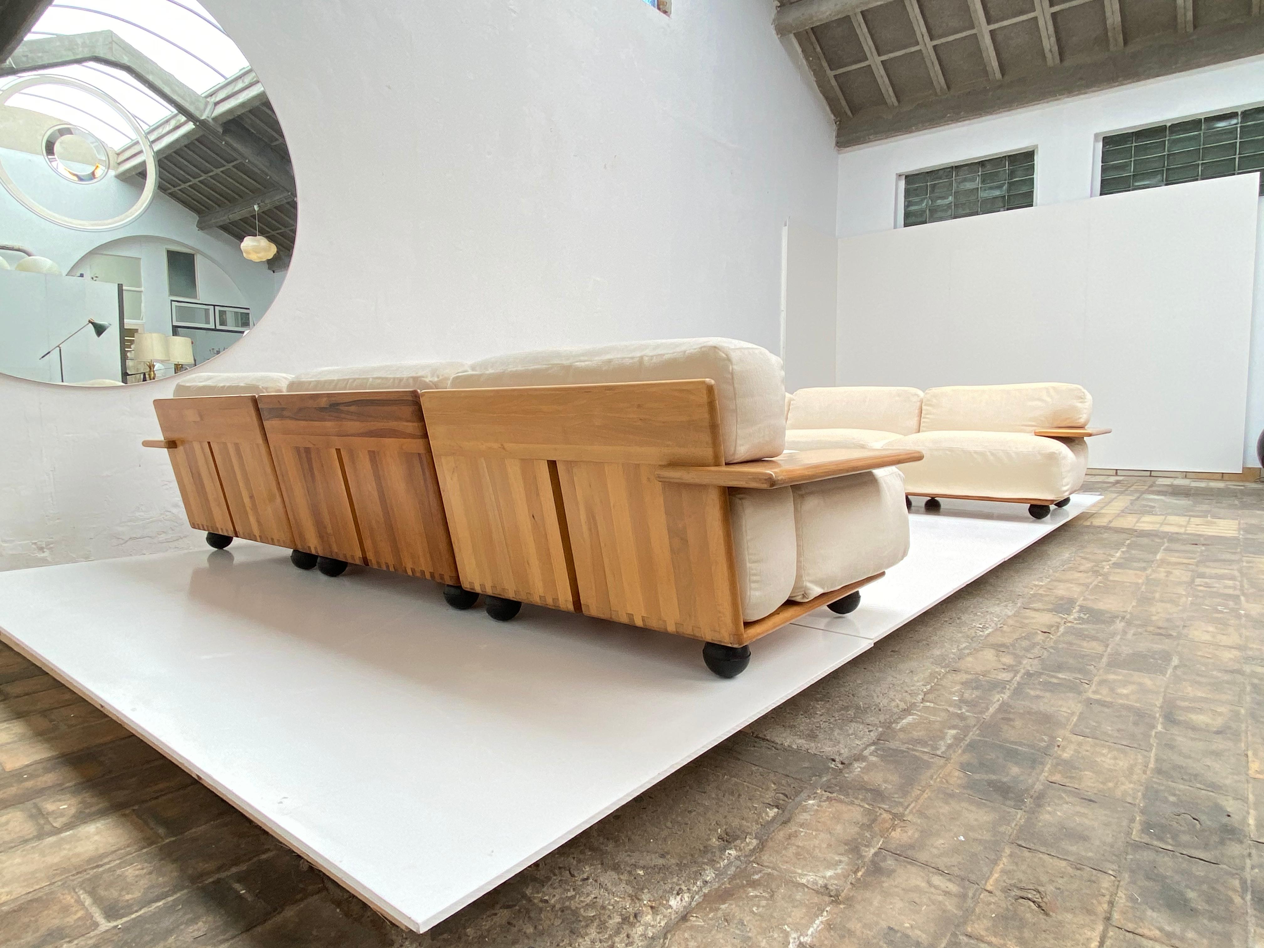 Pair of Mario Bellini 3 Seat 'Pianura' Sofas & Table, Mohair & Solid Walnut 1971 5