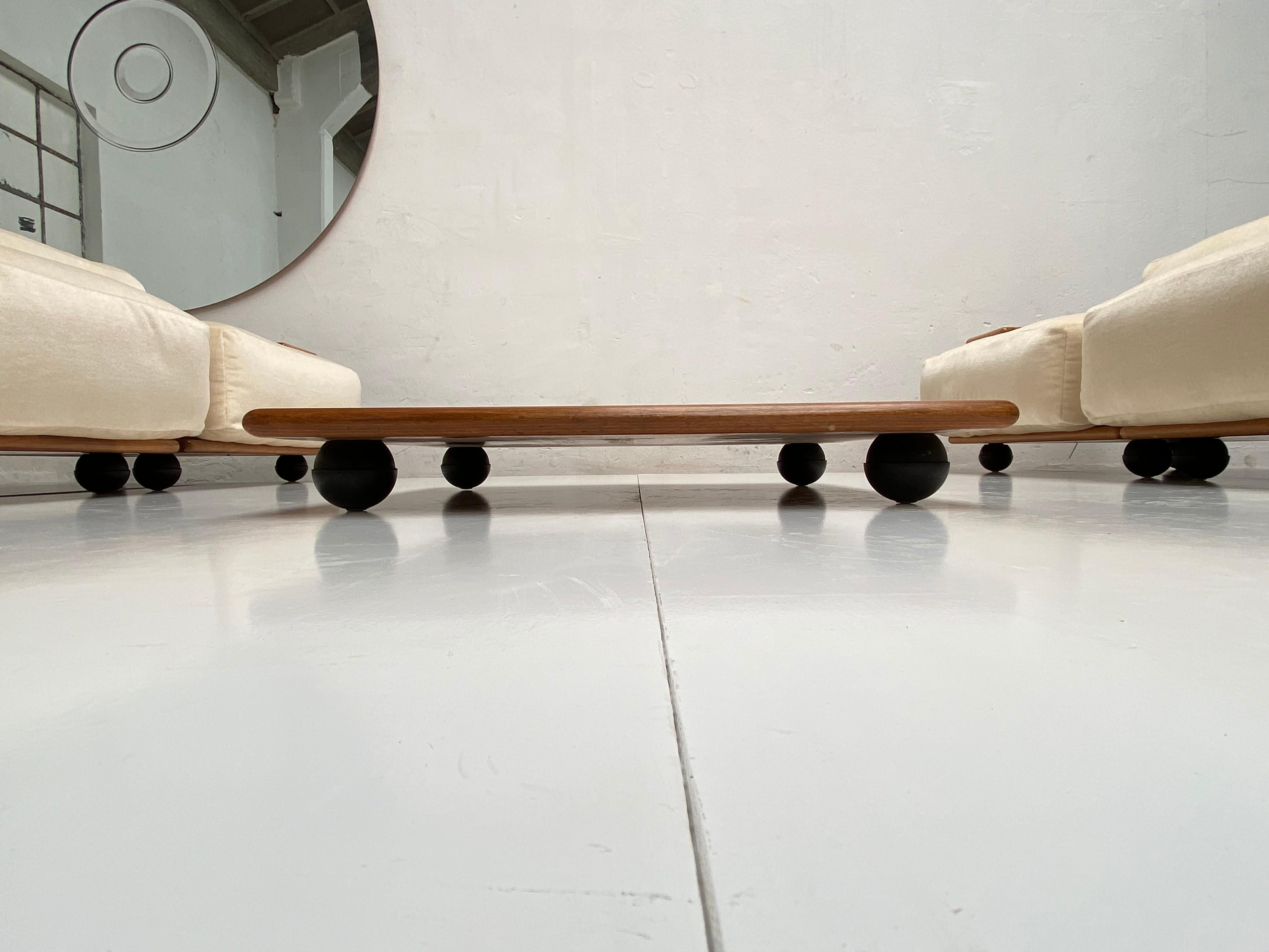 Pair of Mario Bellini 3 Seat 'Pianura' Sofas & Table, Mohair & Solid Walnut 1971 10