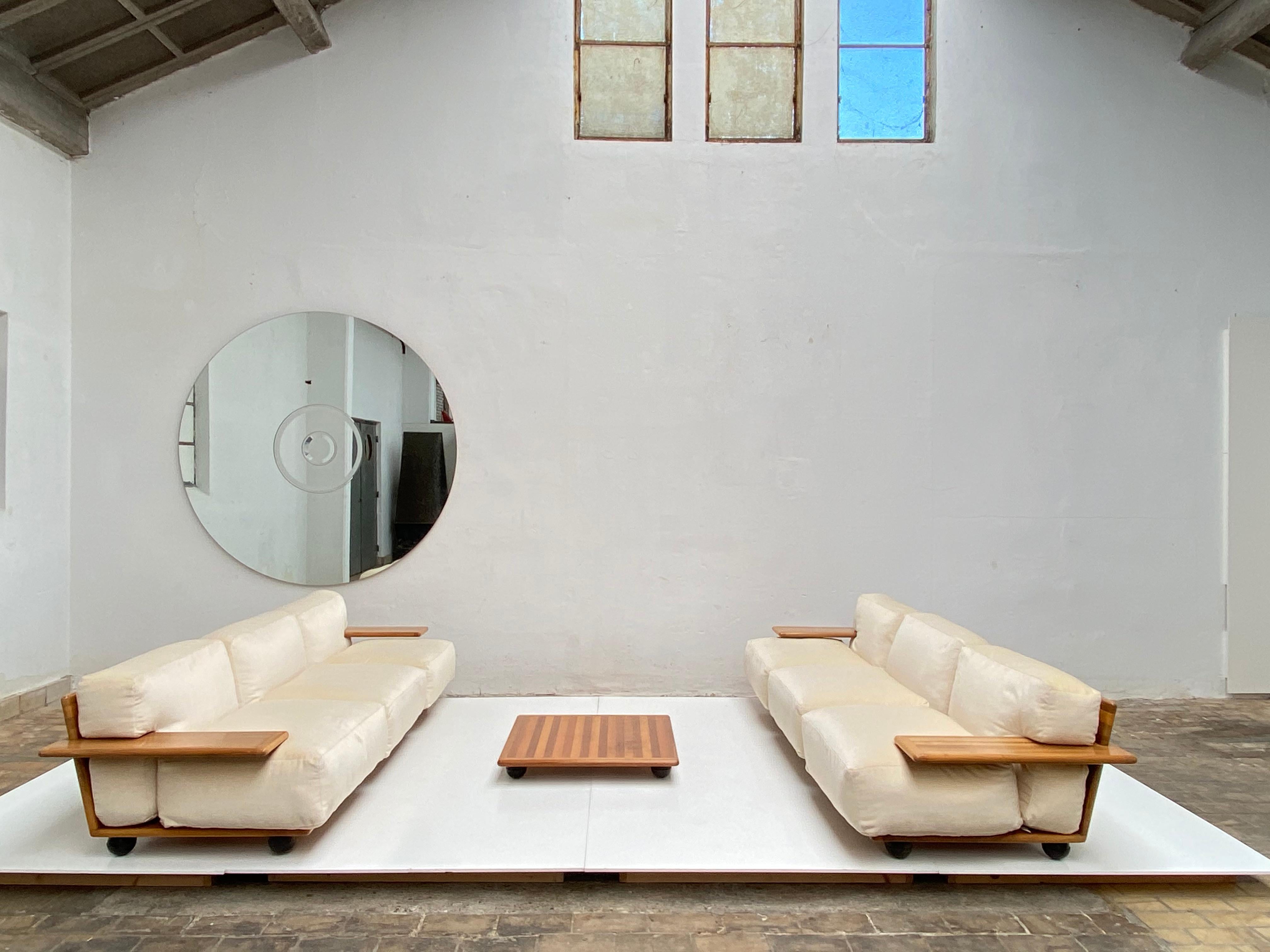 Pair of Mario Bellini 3 Seat 'Pianura' Sofas & Table, Mohair & Solid Walnut 1971 4