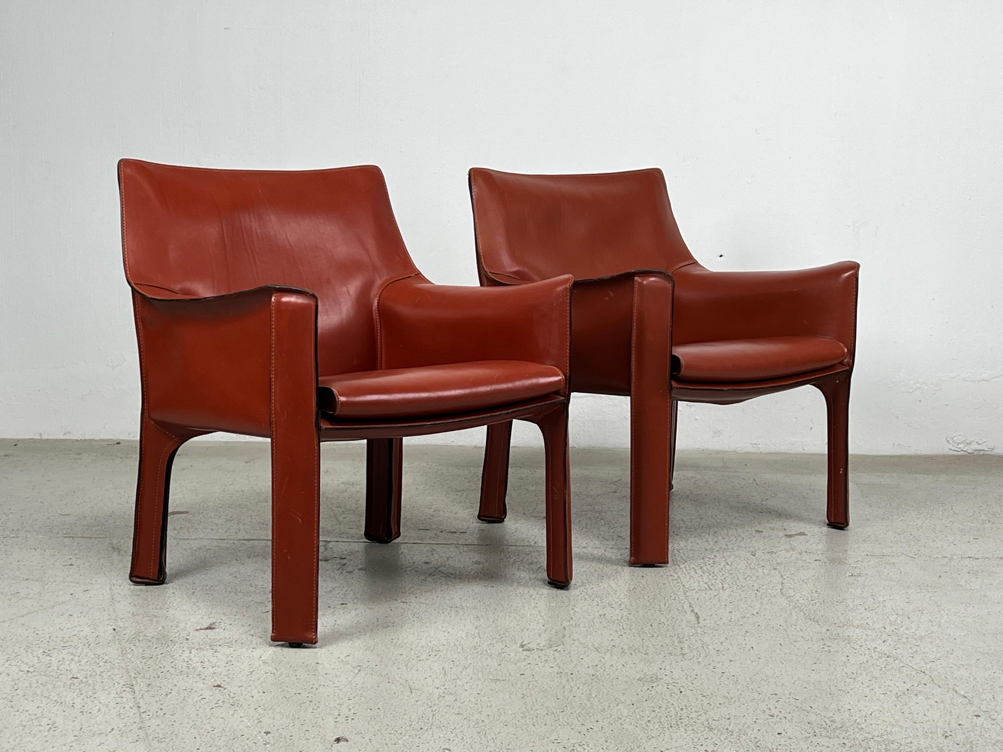 Pair of Mario Bellini 414 Cab Lounge Chairs for Cassina For Sale 8