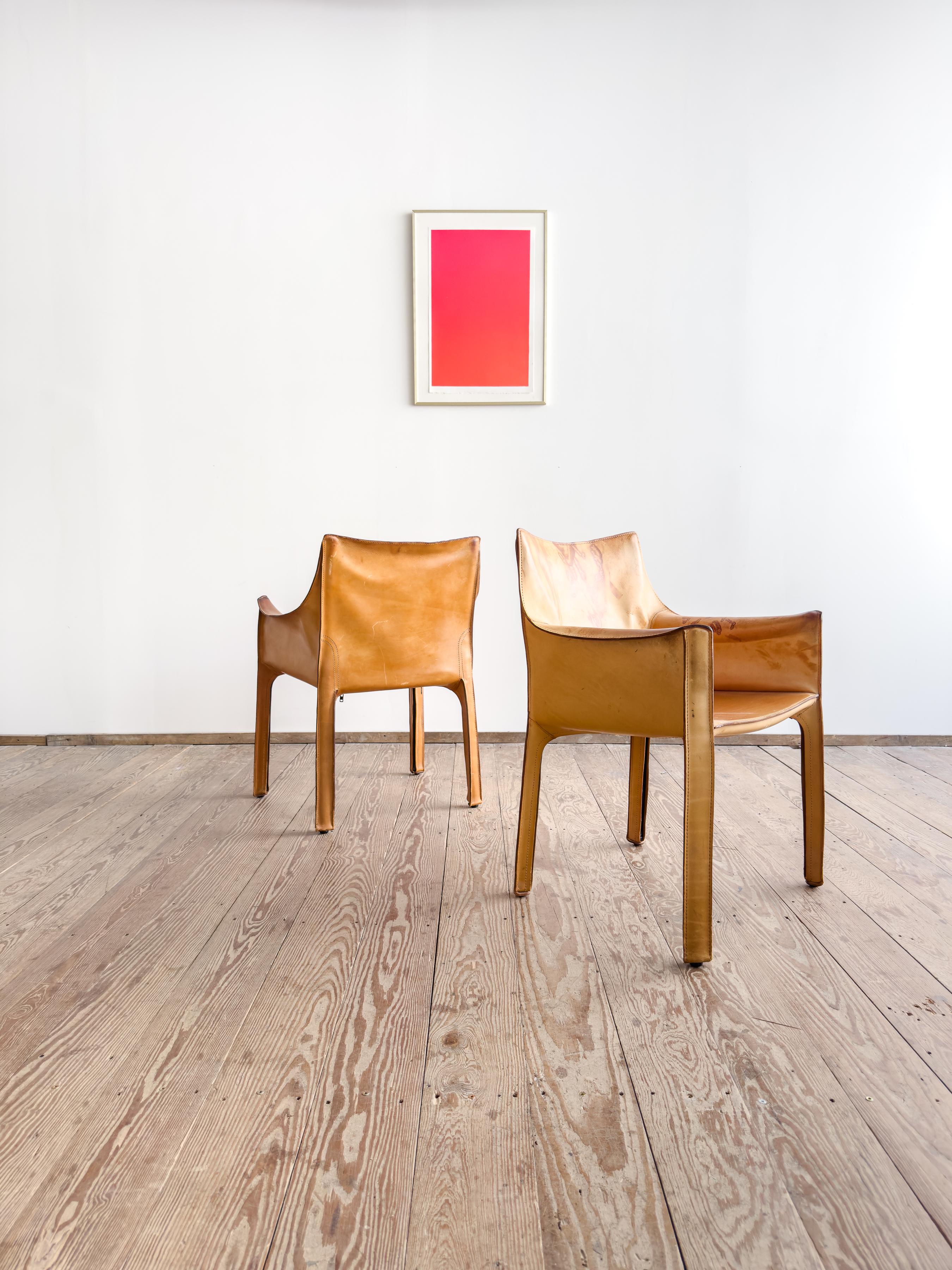 Italiano Coppia di poltrone in pelle Mario Bellini Cab 413 per Cassina, Italia, anni '70 in vendita