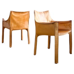 Coppia di poltrone in pelle Mario Bellini Cab 413 per Cassina, Italia, anni '70
