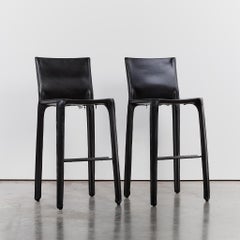 Pair of Mario Bellini CAB Bar Stools for Cassina in Black Leather
