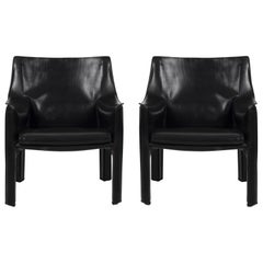 Pair of Mario Bellini "Cab" Lounge Chairs for Cassina in Nero Leather