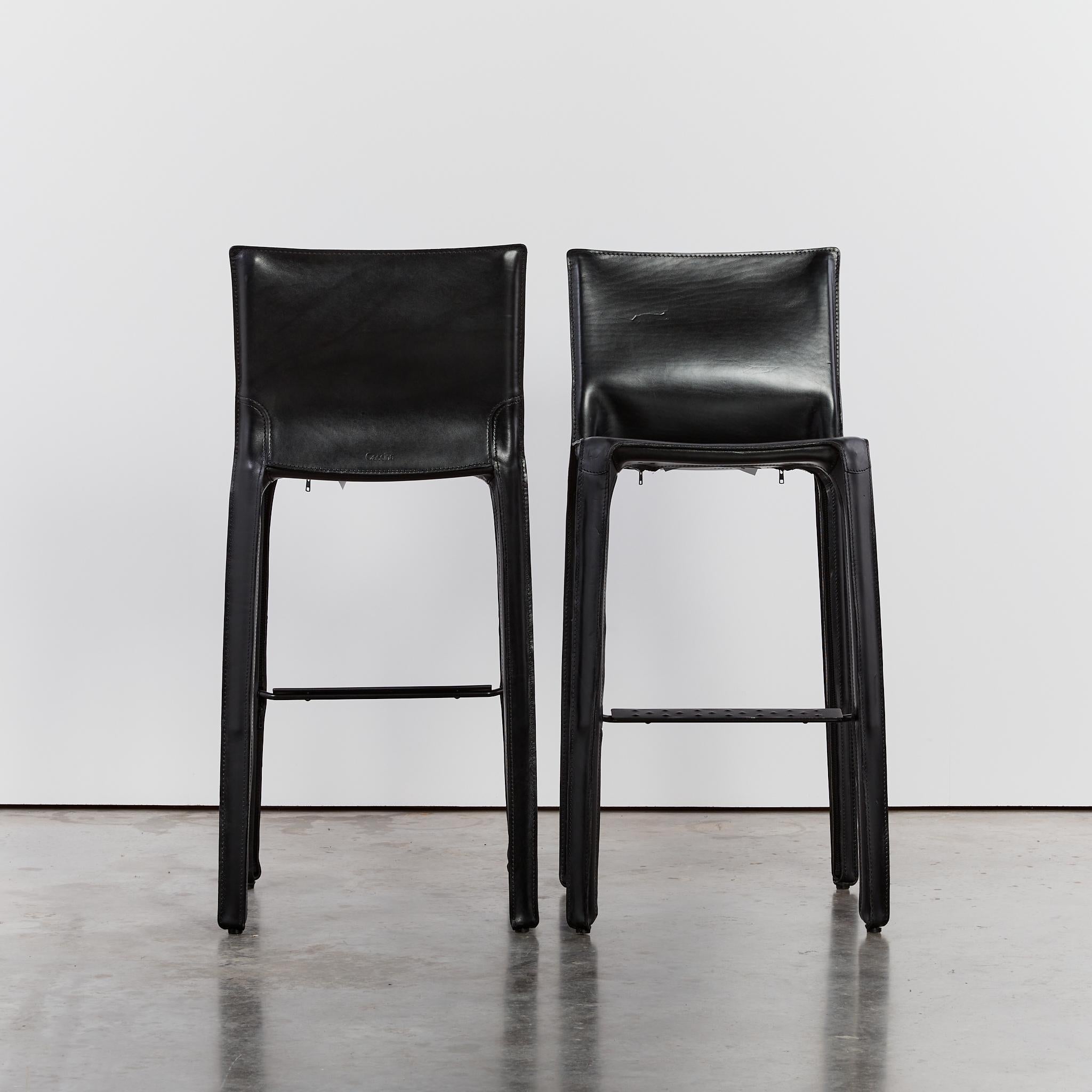 Italian Pair of Mario Bellini CAB Stools for Cassina in Black Leather