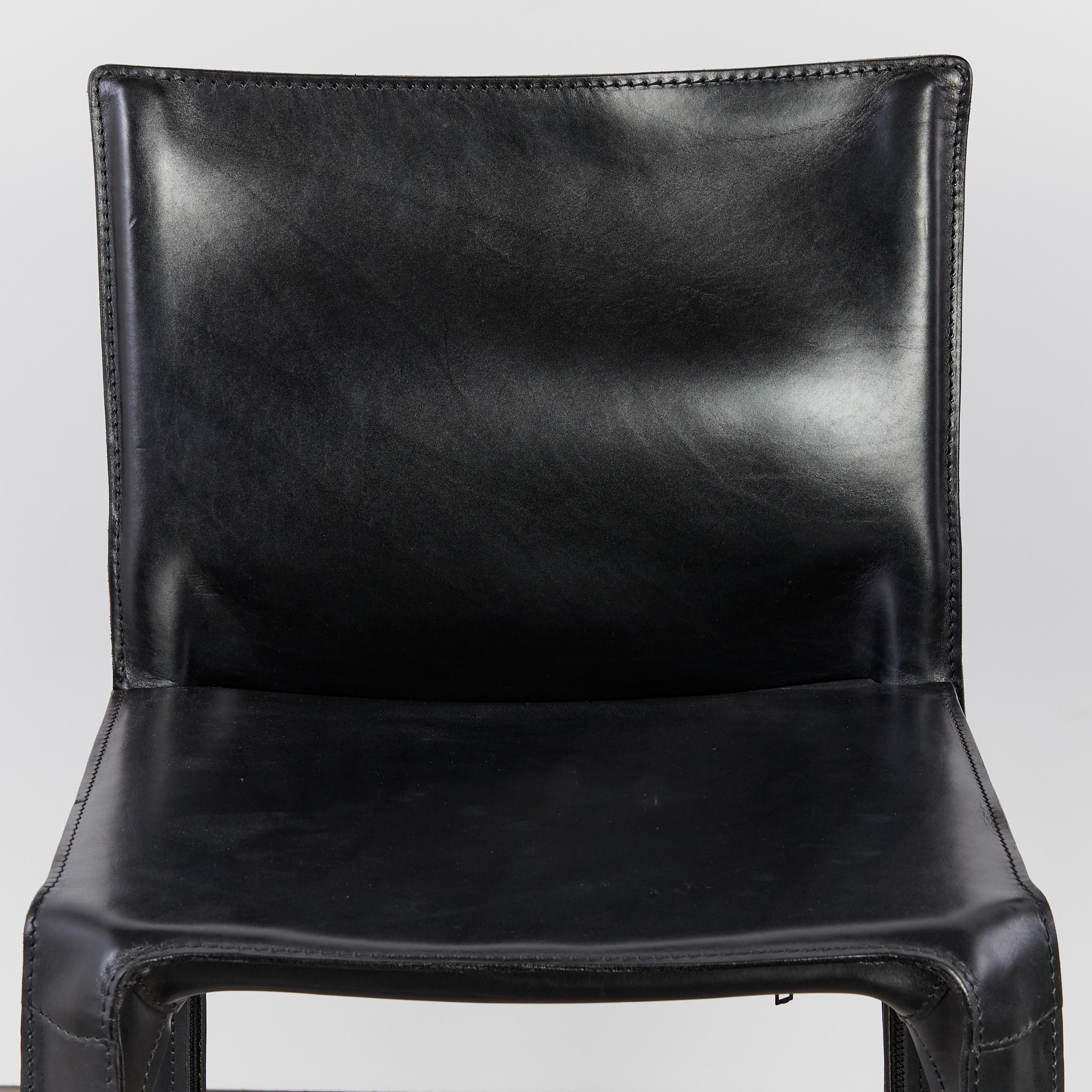 Contemporary Pair of Mario Bellini CAB Stools for Cassina in Black Leather