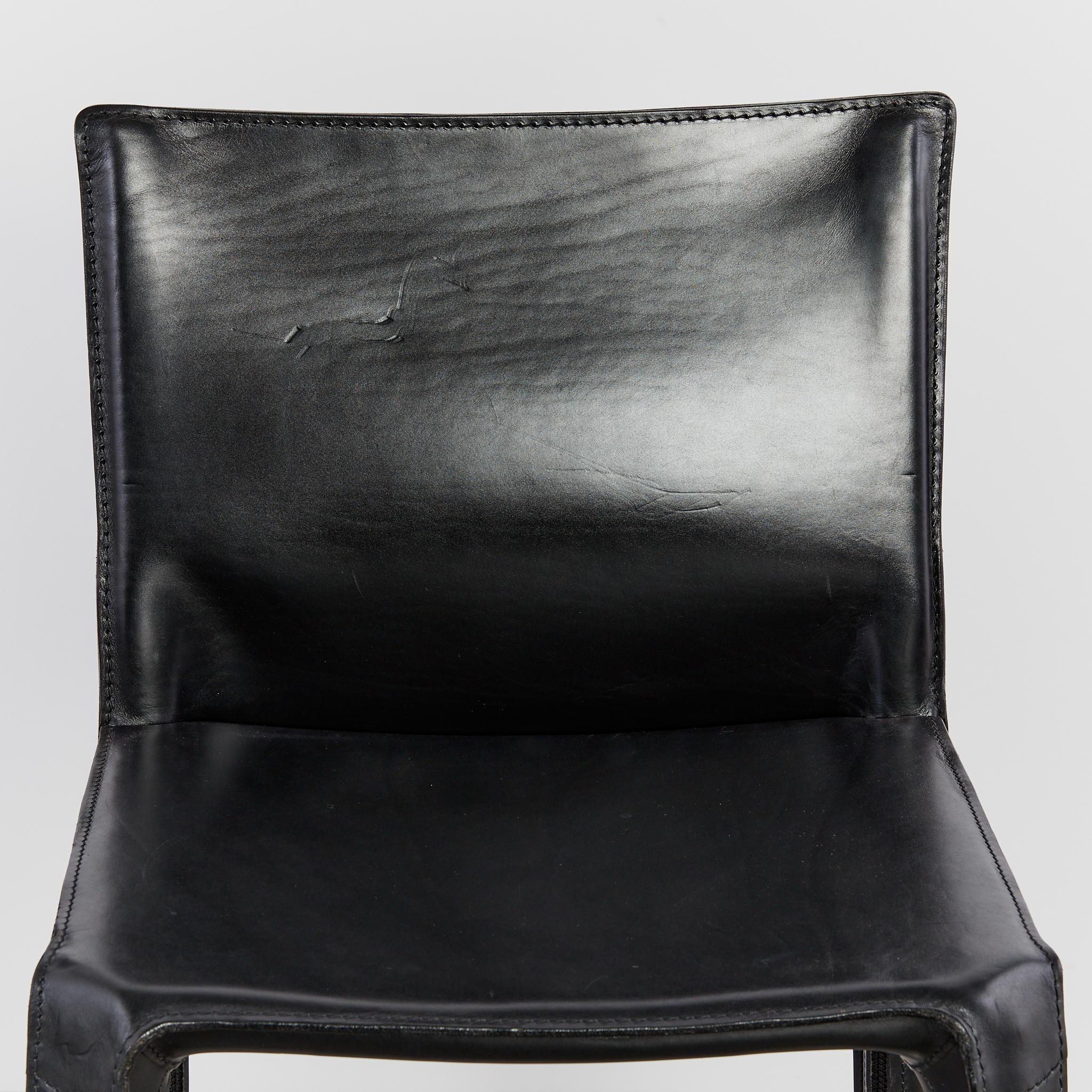 Steel Pair of Mario Bellini CAB Stools for Cassina in Black Leather