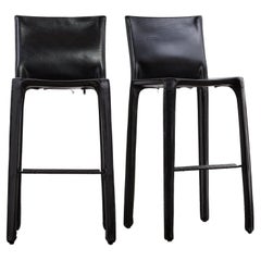 Pair of Mario Bellini CAB Stools for Cassina in Black Leather