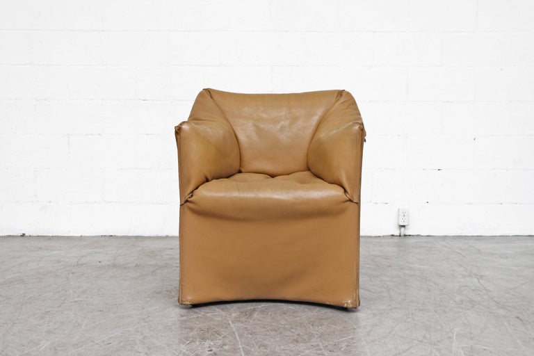 Pair of Mario Bellini Caramel Leather Armchairs at 1stDibs