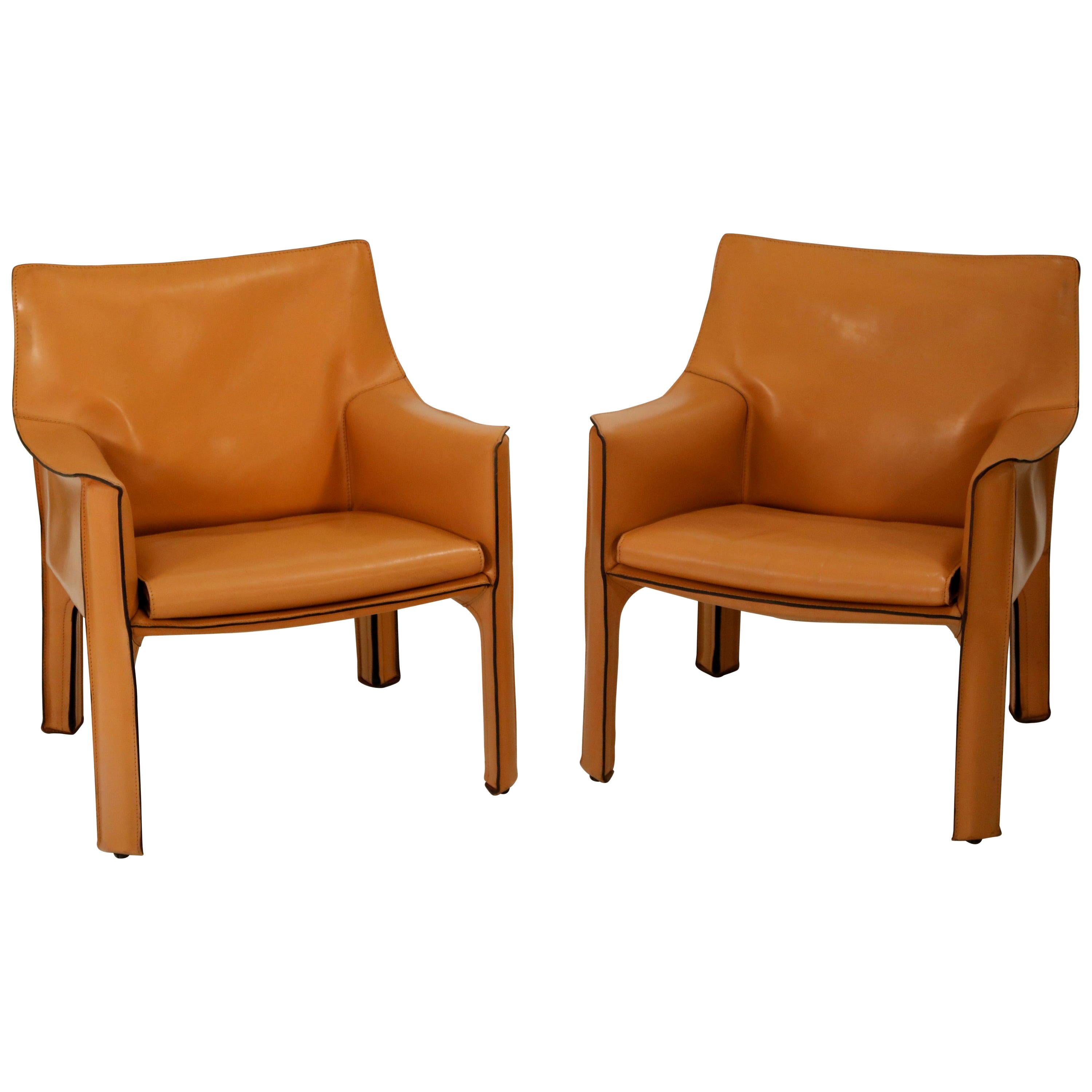 Pair of Mario Bellini for Cassina "Cab 414" Lounge Chairs, Signed, circa 1970s