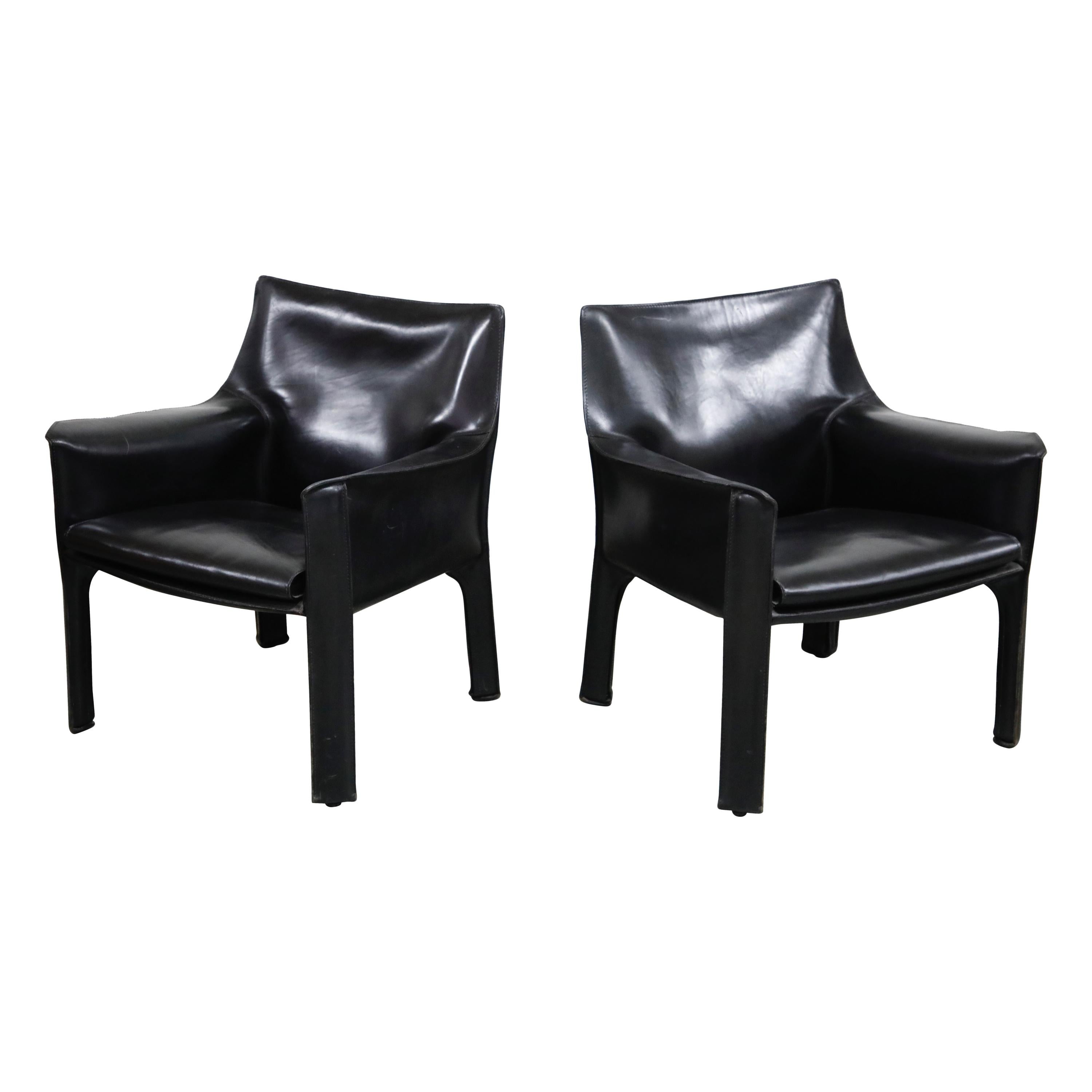 Pair of Mario Bellini for Cassina "Cab 414" Lounge Chairs, Signed, circa 1980s