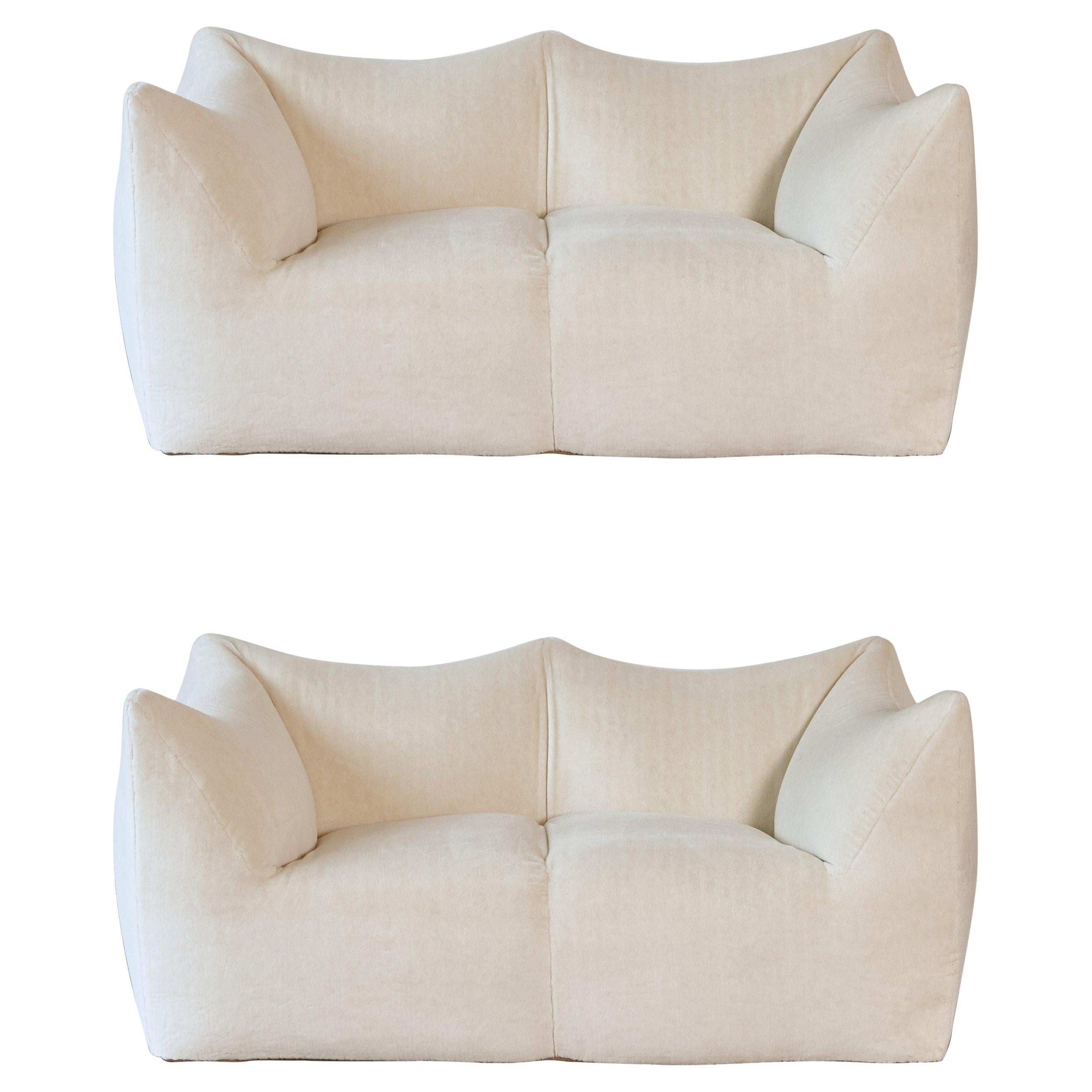 Pair of Mario Bellini Le Bambole Sofas, Upholstered in Alpaca, B&B Italia, 1970s