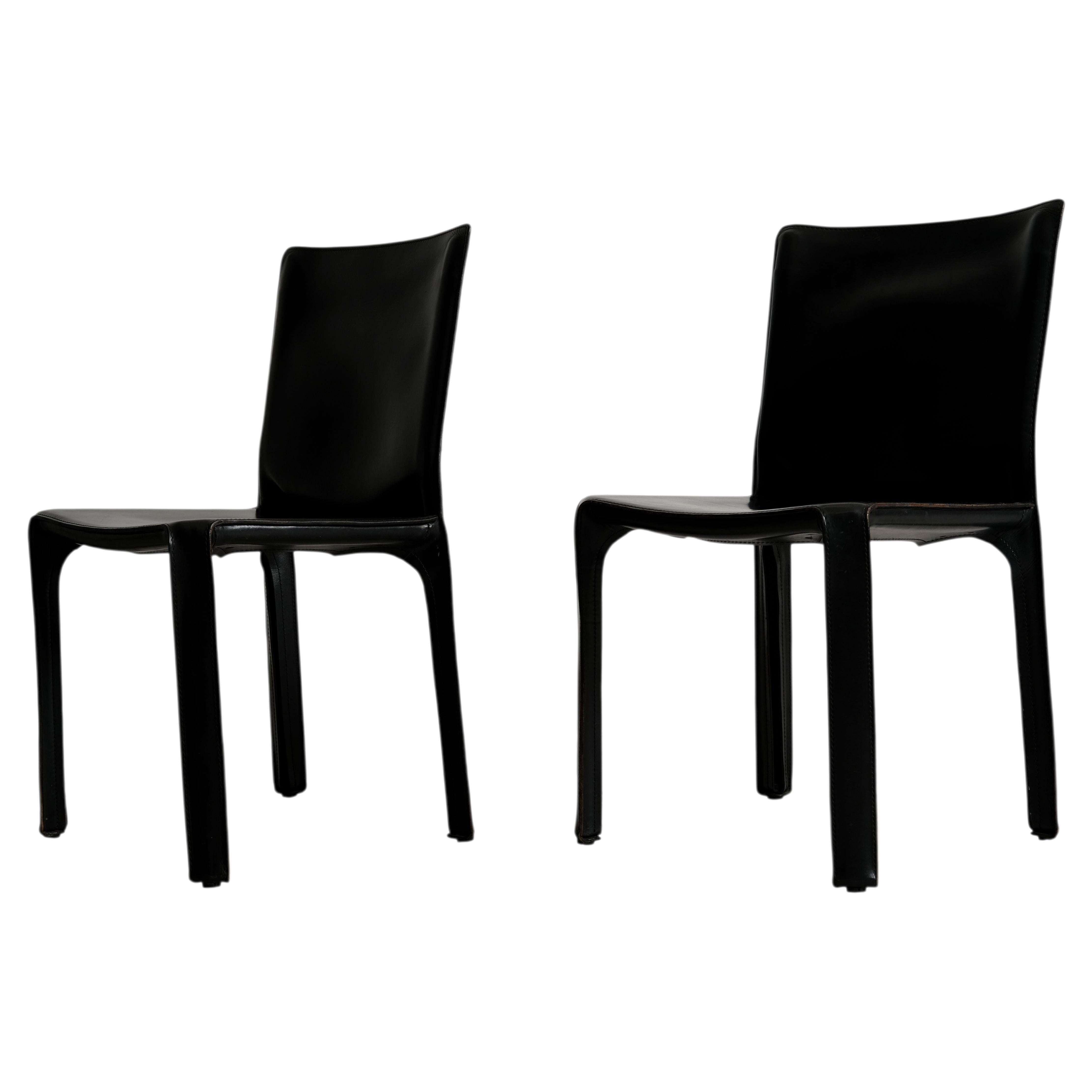 Coppia di sedie da pranzo Mario Bellini Modello 412 "CAB" per Cassina, in pelle nera