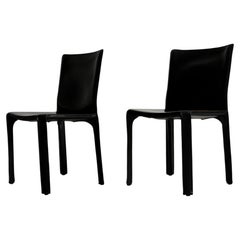Pair of Mario Bellini Model 412 "CAB" Dining Chairs for Cassina, Black Leather