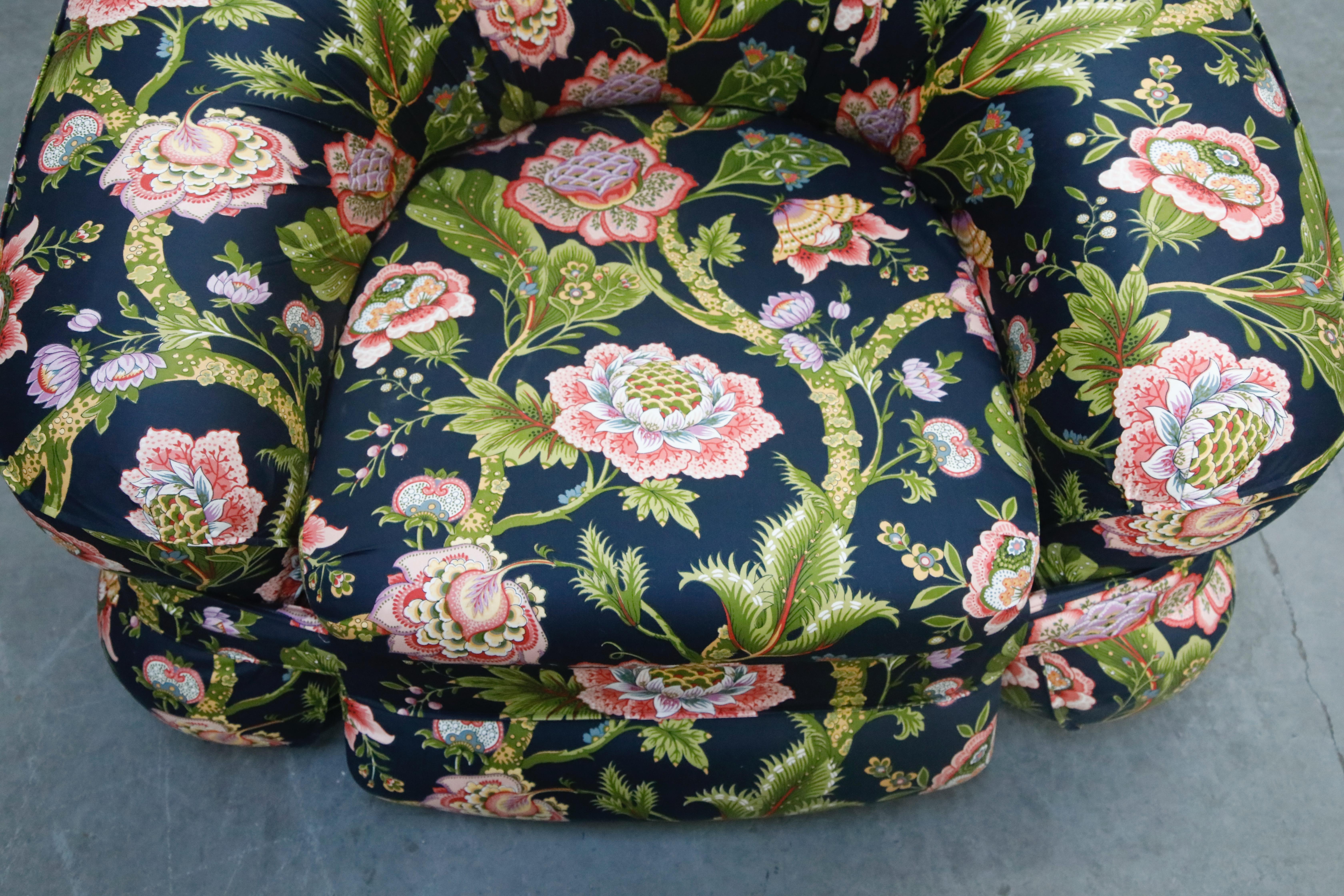 Pair of Mario Bellini Styled Floral Chintz Fabric Lounge Chairs 4
