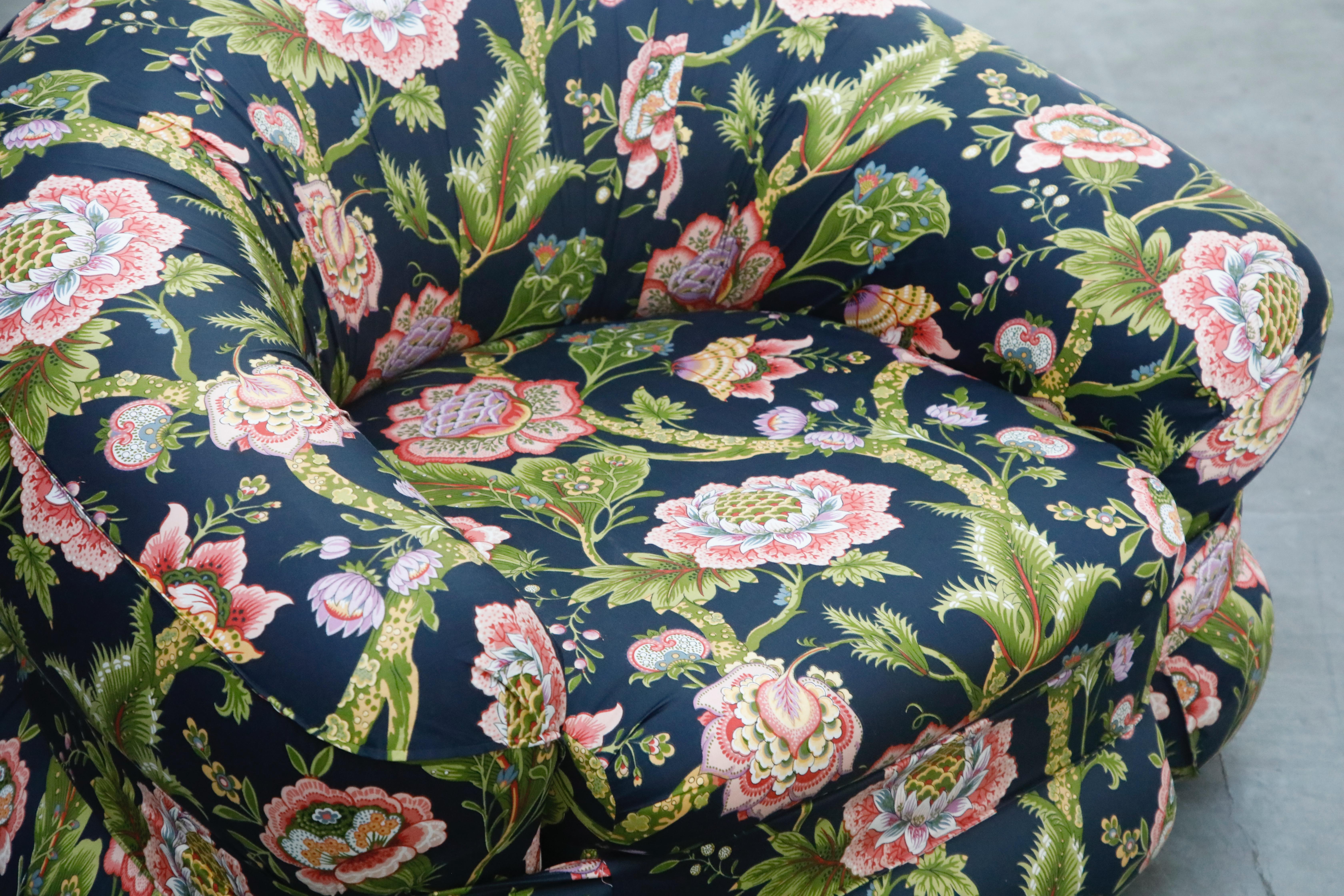 Pair of Mario Bellini Styled Floral Chintz Fabric Lounge Chairs 7