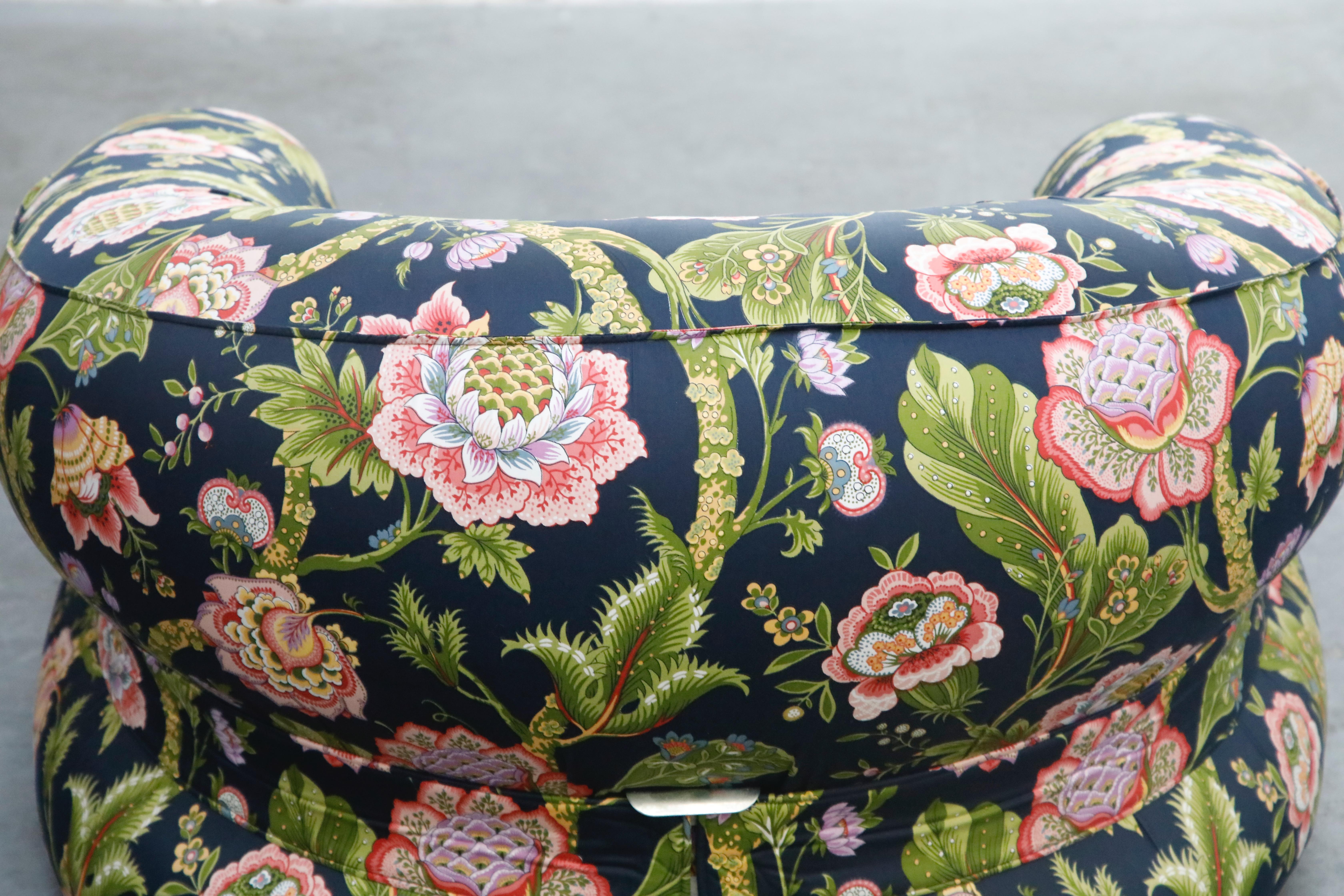 Pair of Mario Bellini Styled Floral Chintz Fabric Lounge Chairs 12