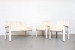 Pair of Mario Bellini White Leather Cab Chairs for Cassina