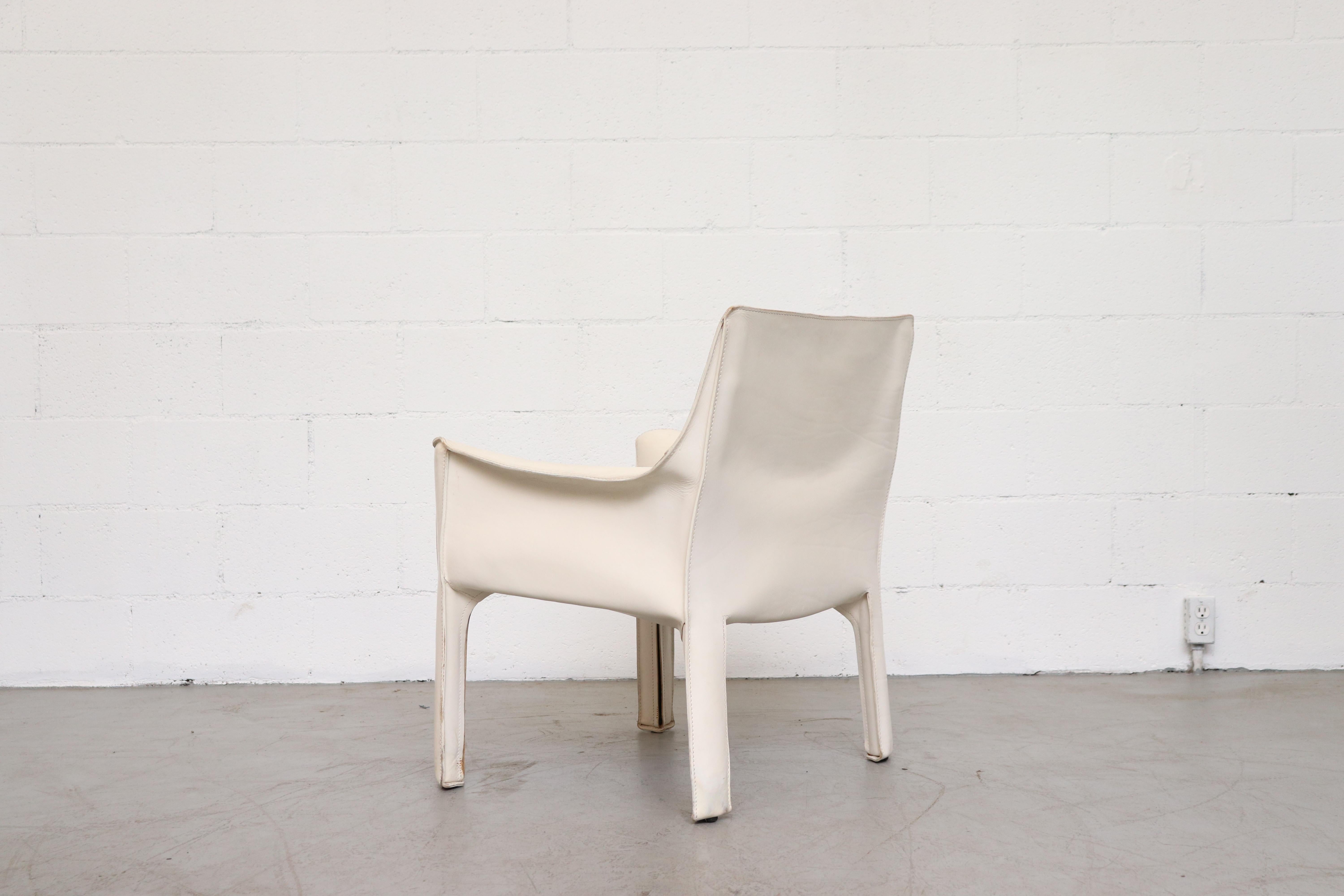 Pair of Mario Bellini White Leather Cab Chairs for Cassina In Good Condition In Los Angeles, CA