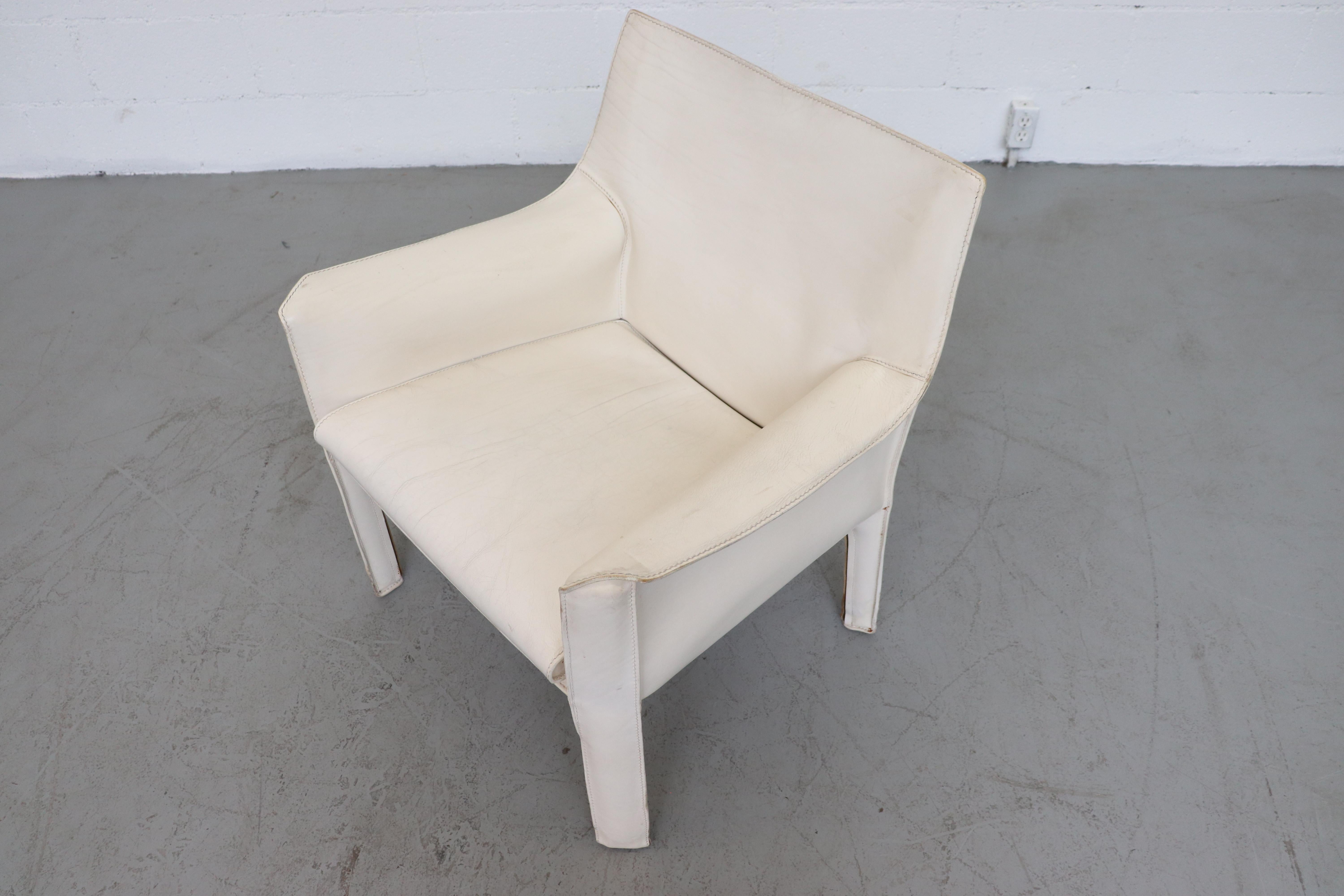 Pair of Mario Bellini White Leather Cab Chairs for Cassina 1