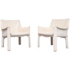 Pair of Mario Bellini White Leather Cab Chairs for Cassina