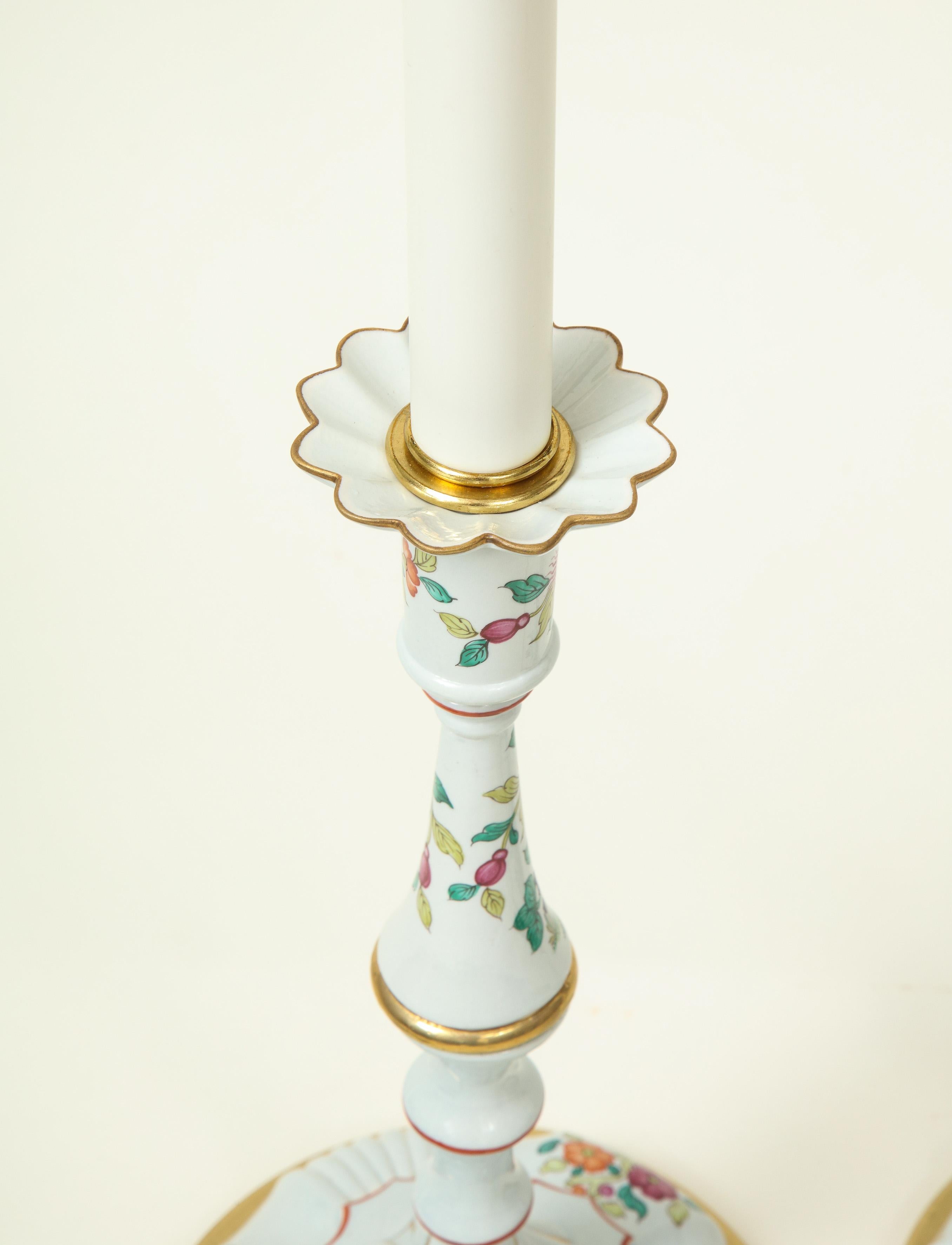 Pair of Mario Buatta Battersea Enamel Style Candlestick Lamps 4