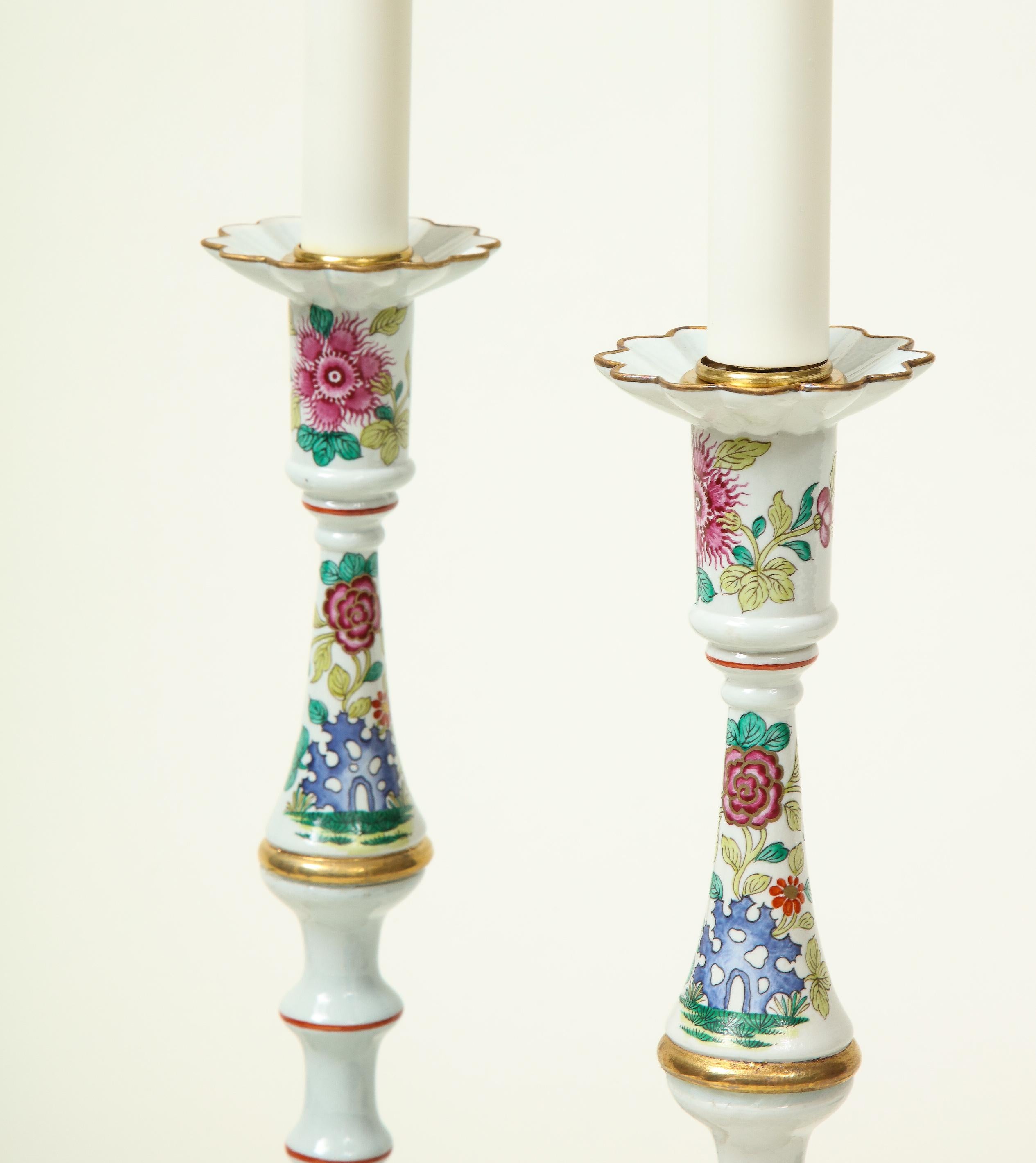 Pair of Mario Buatta Battersea Enamel Style Candlestick Lamps 6
