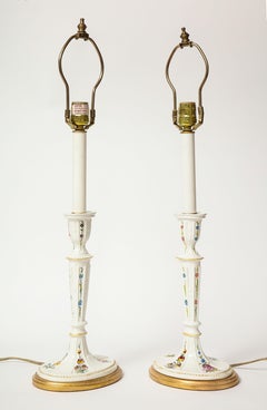 Pair of Mario Buatta Battersea Enamel Style Candlestick Lamps