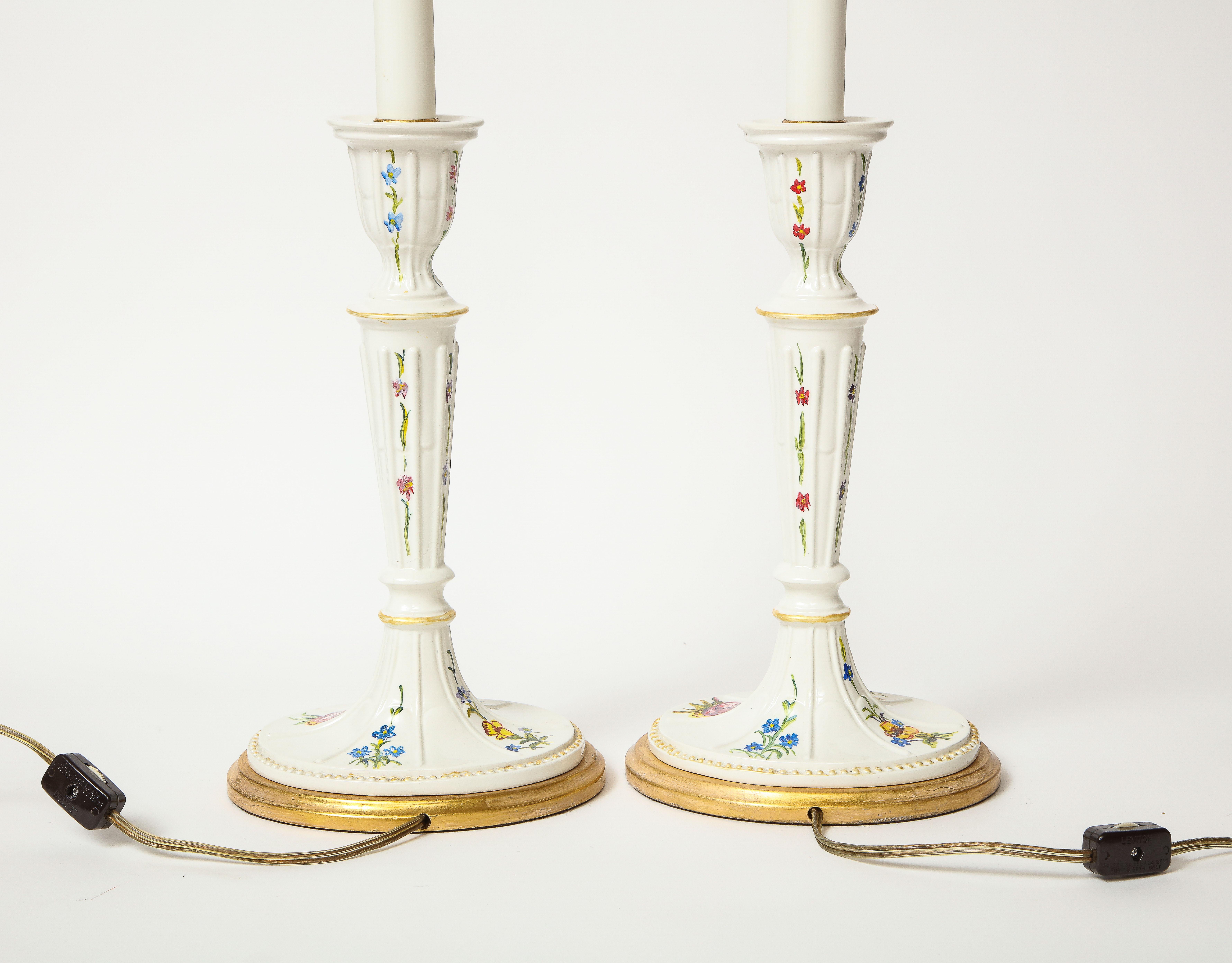 American Pair of Mario Buatta Battersea Enamel Style Candlestick Lamps