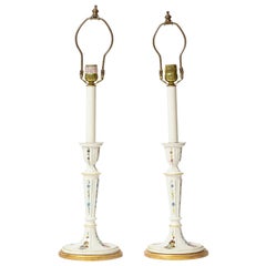 Pair of Mario Buatta Battersea Enamel Style Candlestick Lamps