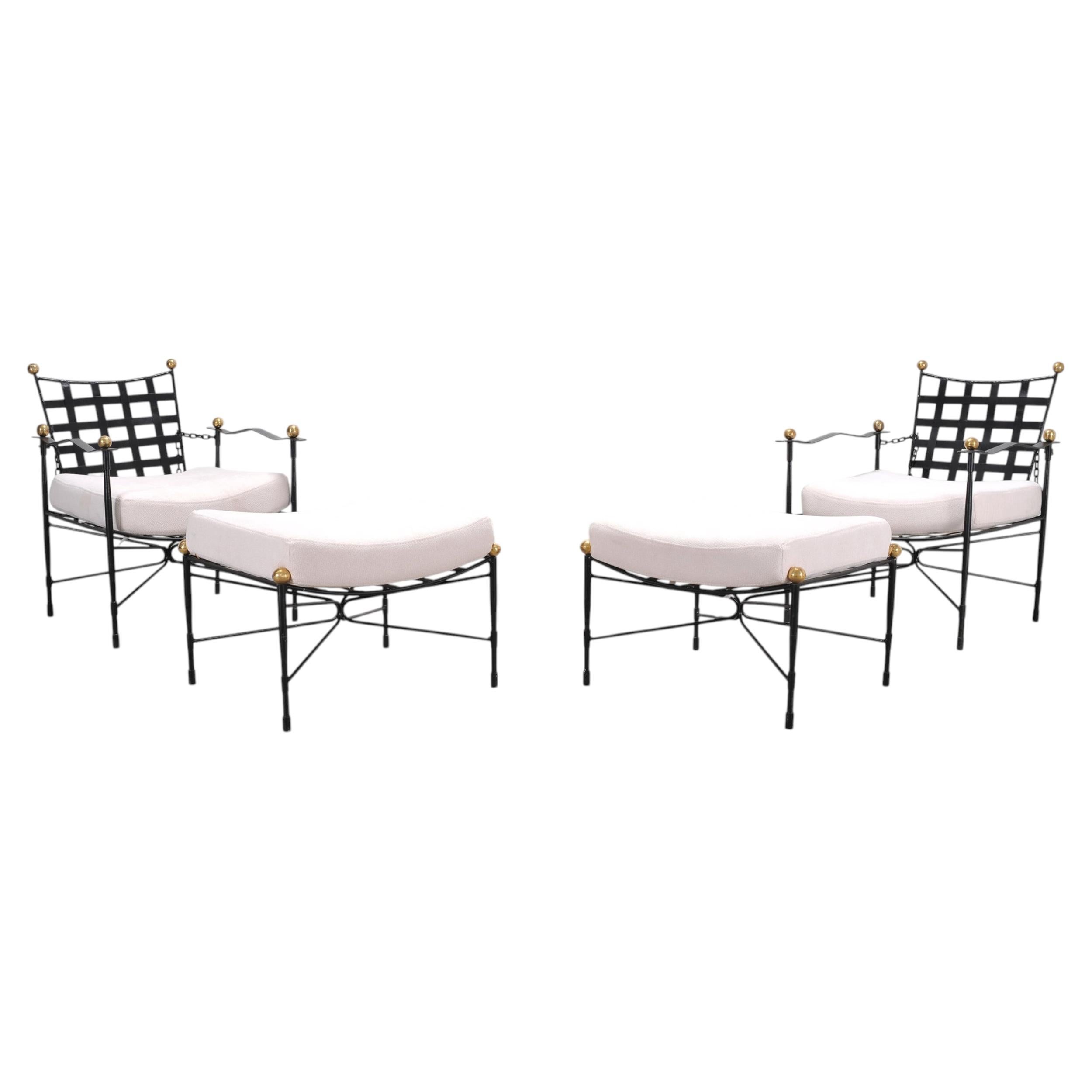 Pair of Mario Papperzini Amalfi Iron Lounge Chairs and Ottomans For Sale
