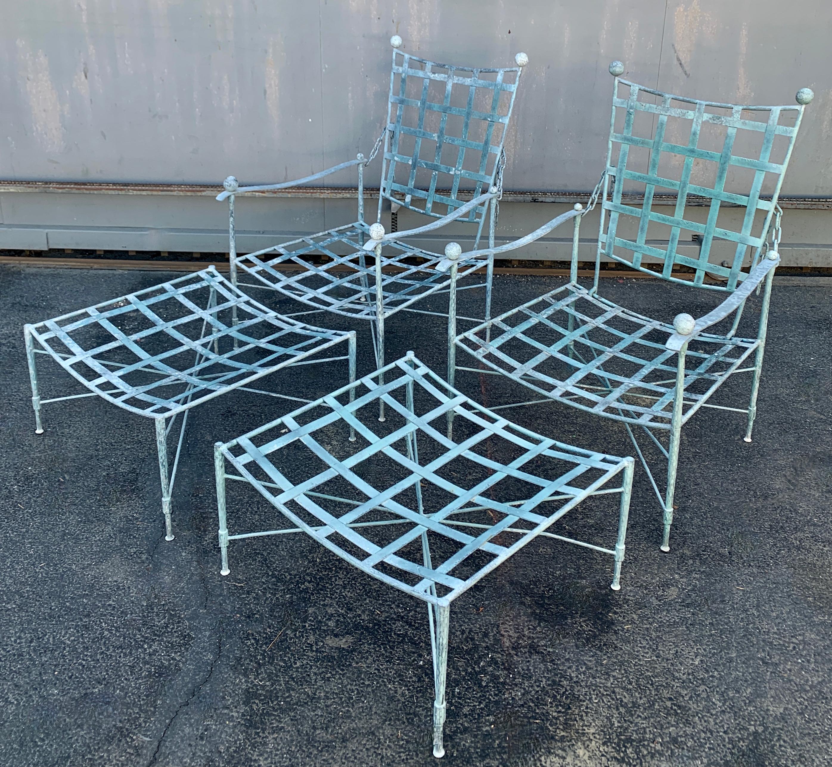 Patinated Pair of Mario Papperzini Chairs and Ottomans for John Salterini