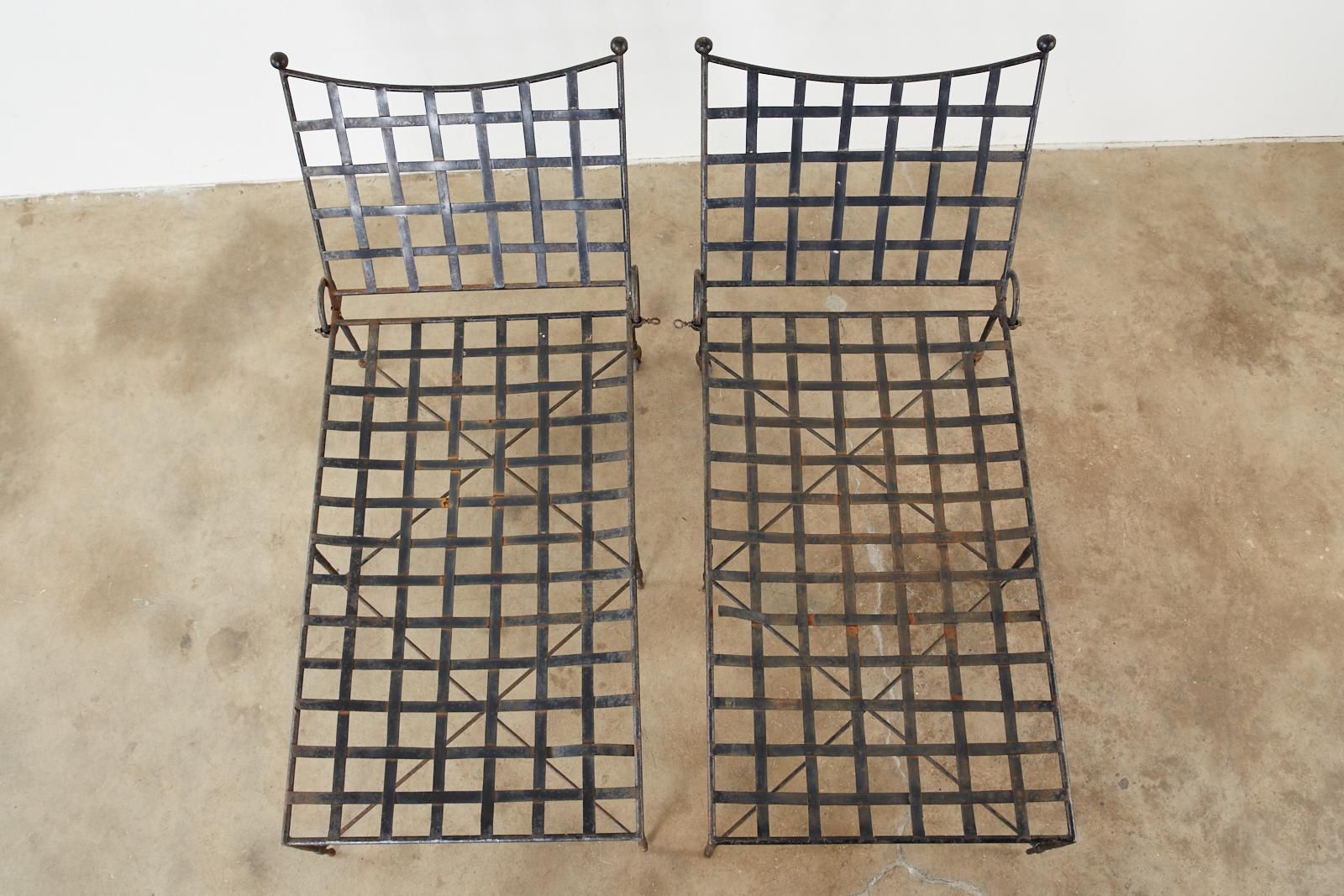 Pair of Mario Papperzini for Salterini Patinated Iron Chaise Lounges 4