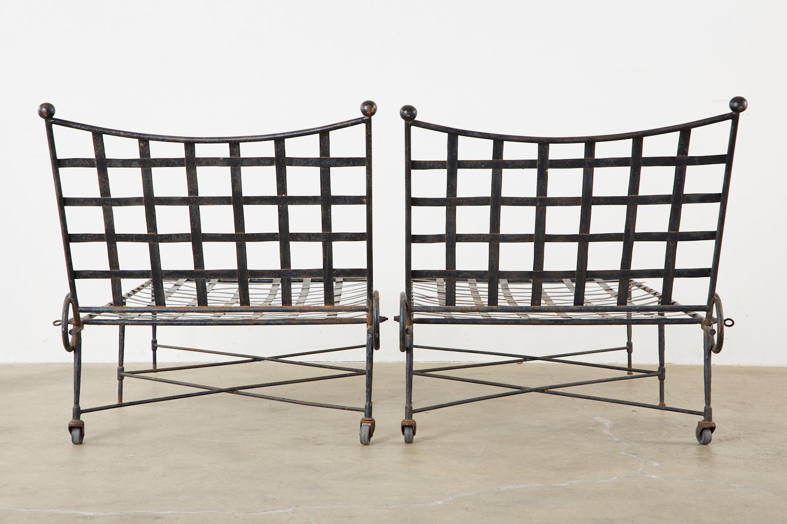 Pair of Mario Papperzini for Salterini Patinated Iron Chaise Lounges 5