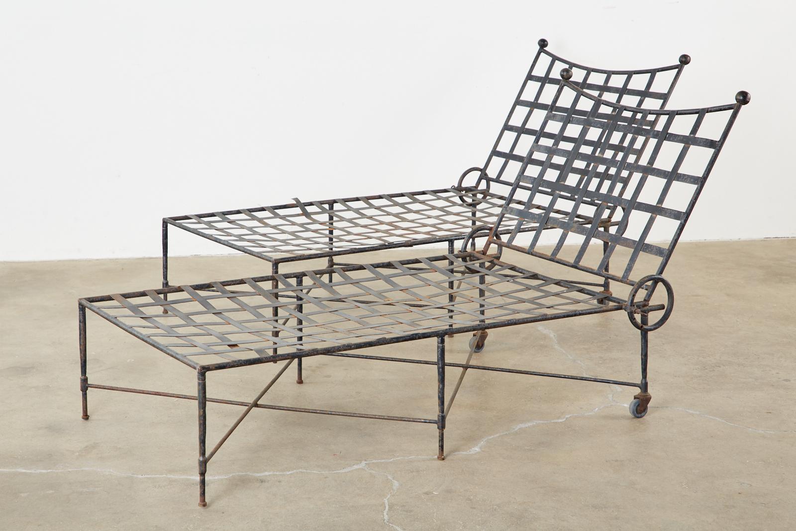 American Pair of Mario Papperzini for Salterini Patinated Iron Chaise Lounges