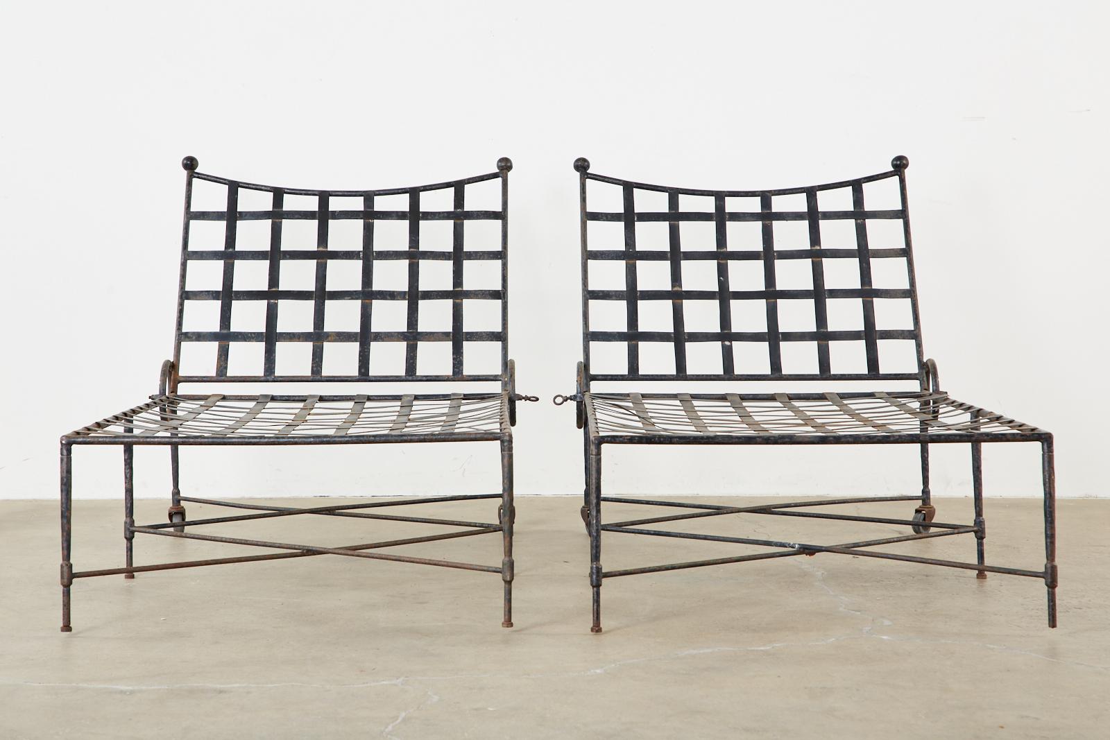 Pair of Mario Papperzini for Salterini Patinated Iron Chaise Lounges 2