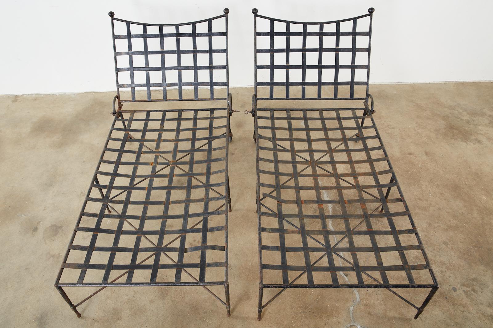 Pair of Mario Papperzini for Salterini Patinated Iron Chaise Lounges 3