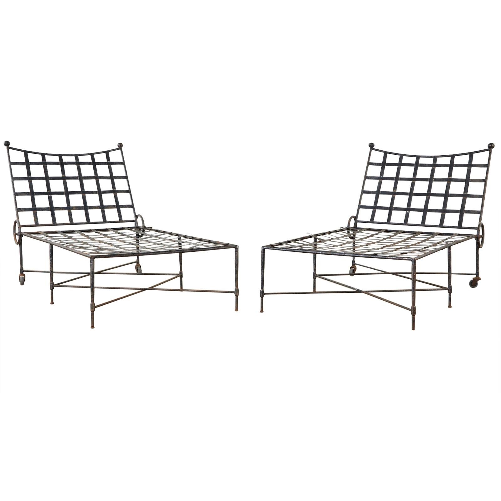 Pair of Mario Papperzini for Salterini Patinated Iron Chaise Lounges