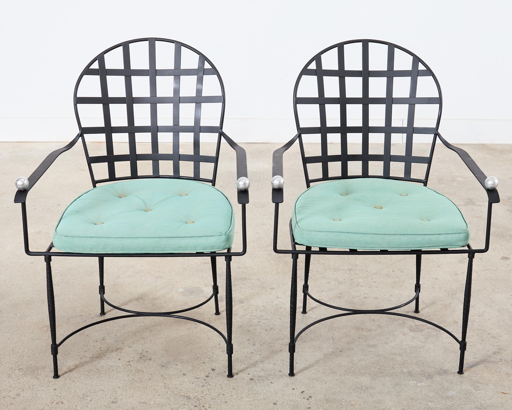 Painted Pair of Mario Papperzini for Salterini Style Garden Dining Chairs  For Sale