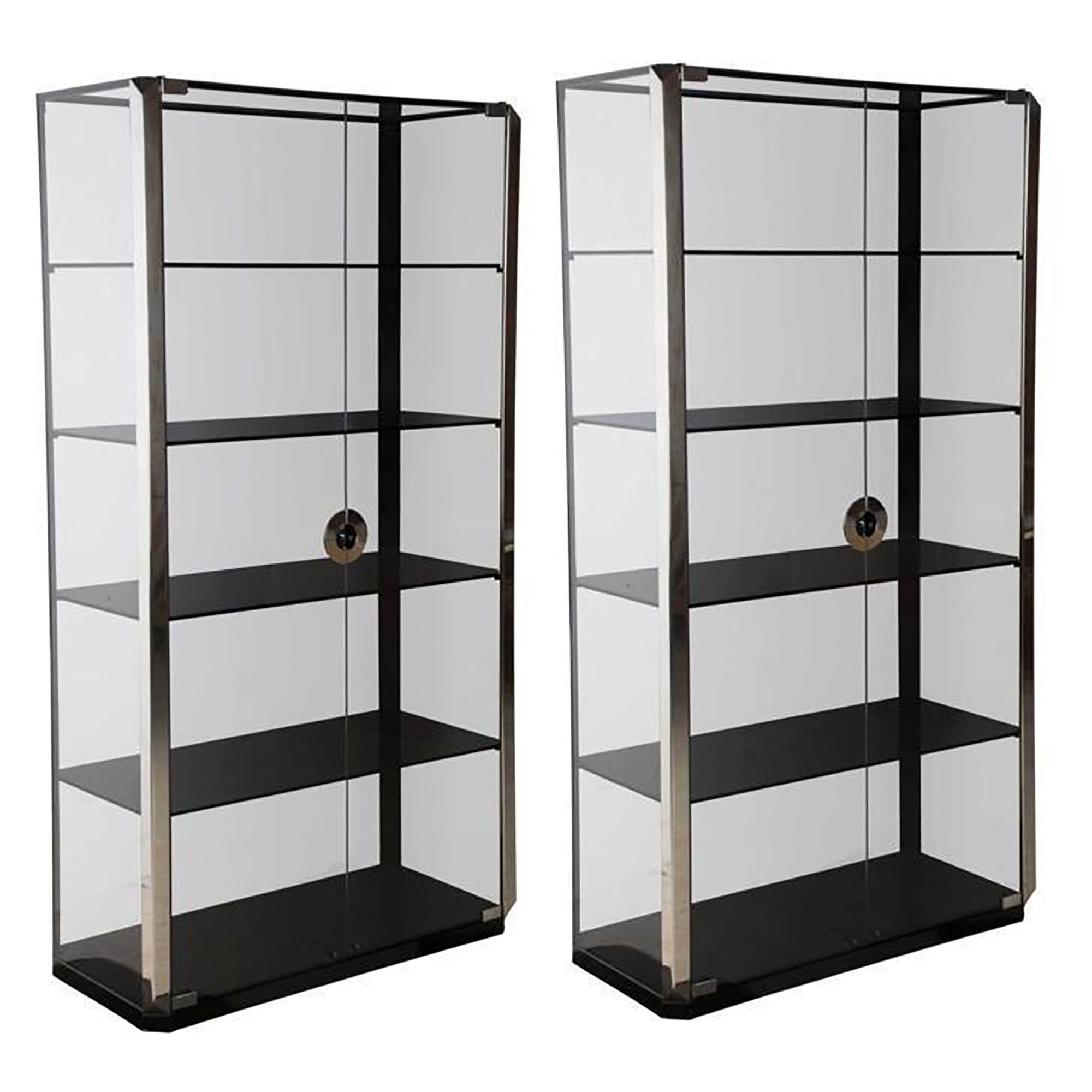 Pair of smoked glass cabinets by Mario Sabot Italian, circa 1970. All original glass. Small damage to one back.