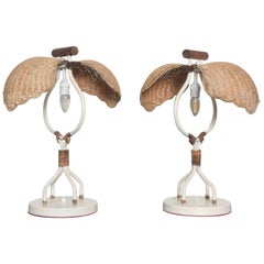 Pair of Mario Torres Lopez Midcentury Whimsical Wicker Lamps