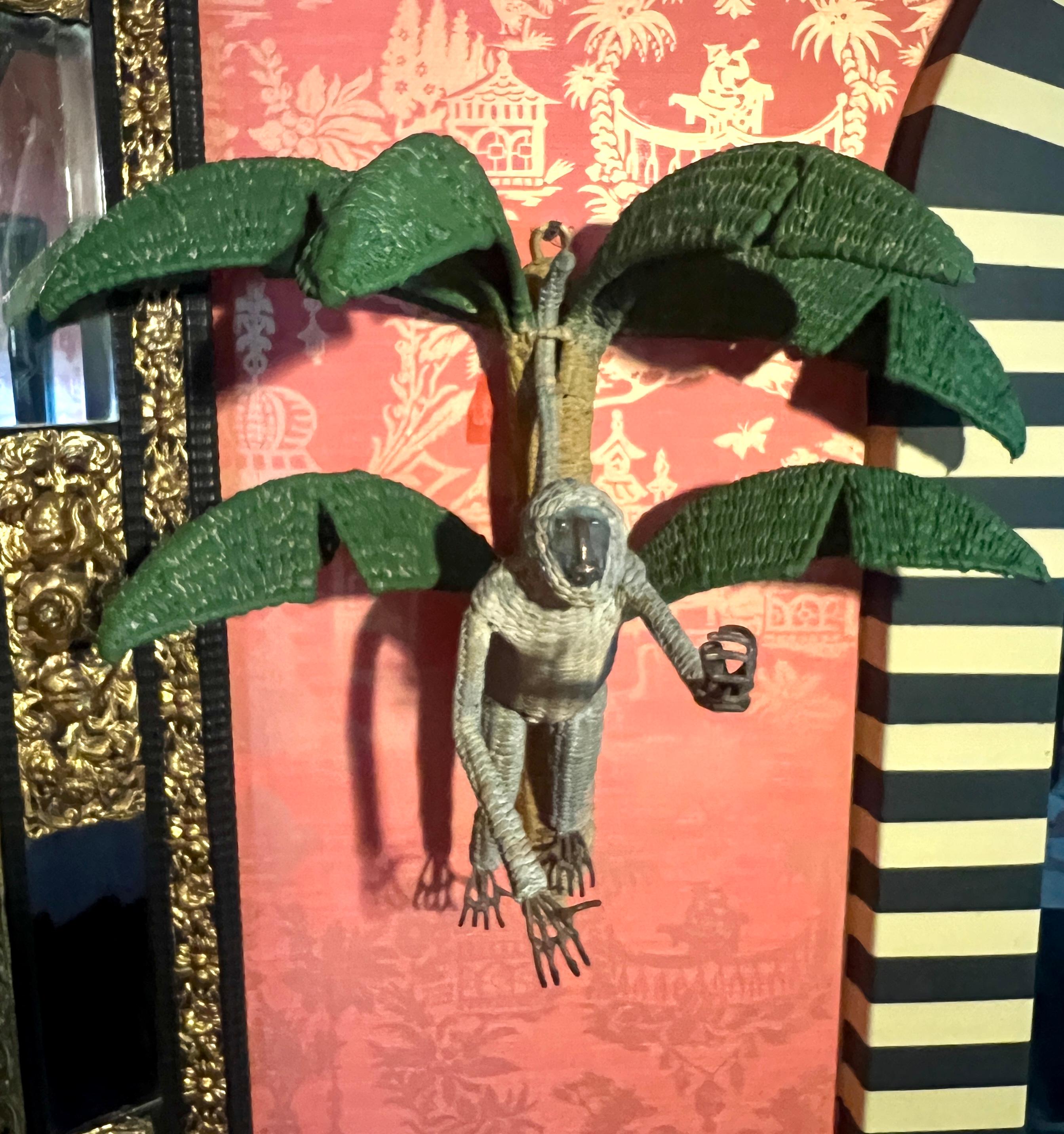 Pair of Mario Torres Lopez Rattan Monkeys in Palm Tree Sconces For Sale 5