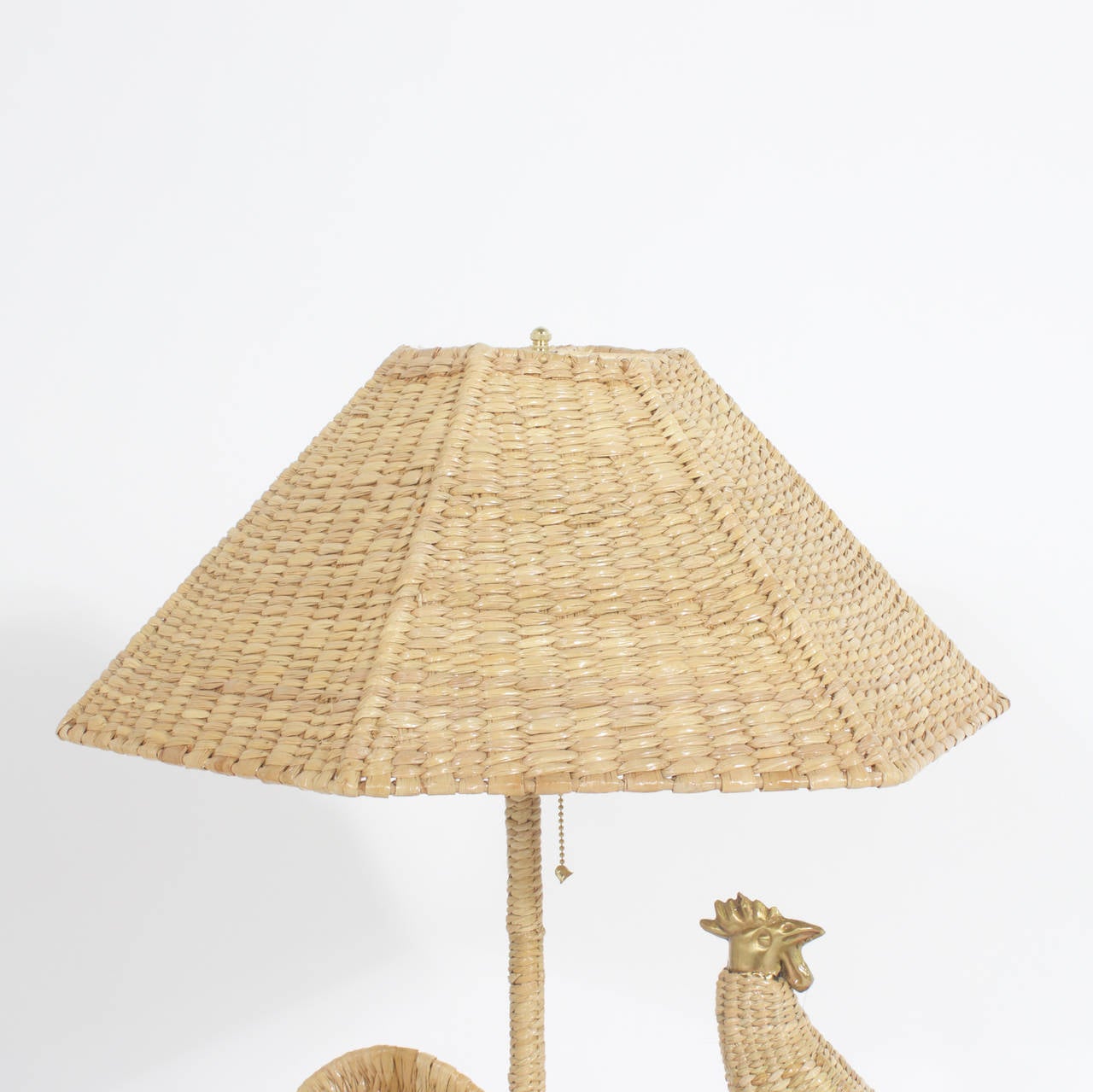 Hand-Woven Pair of Mario Torres Rooster Table Lamps