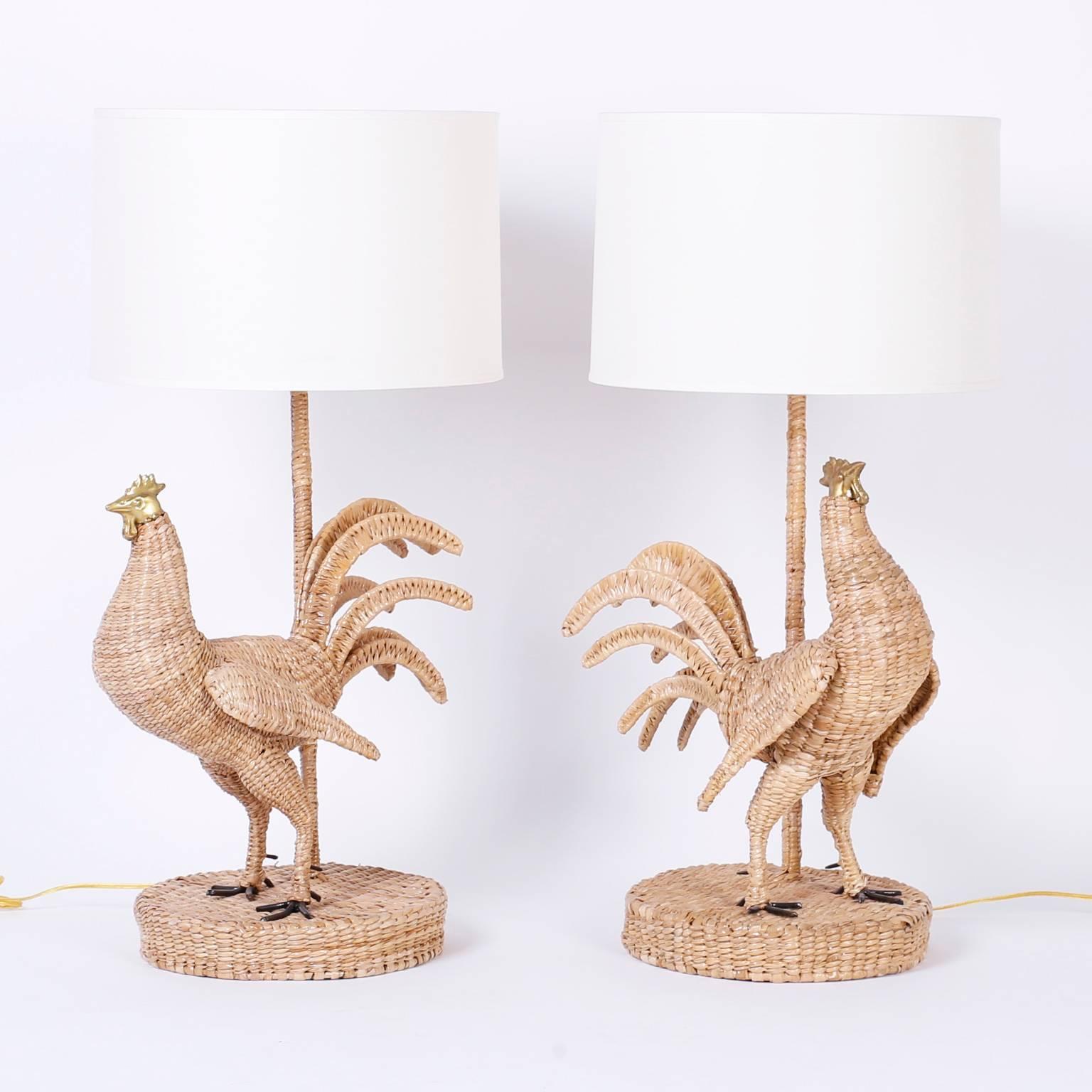 Contemporary Pair of Mario Torres Rooster Table Lamps