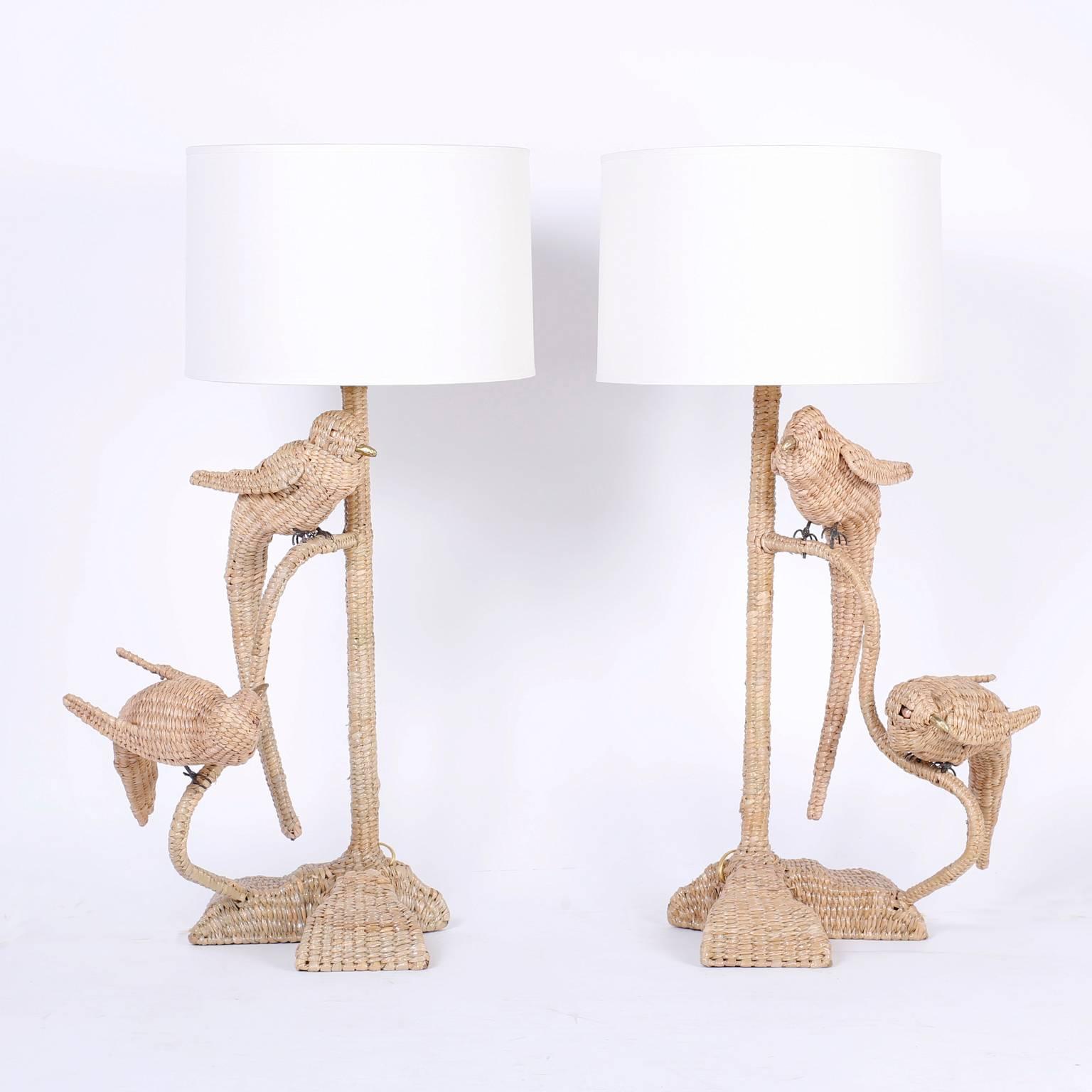 Hand-Woven Pair of Mario Torres Table Lamps