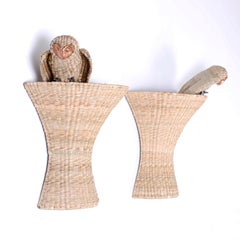 Pair of Mario Torres Wicker Owl Wall Ornaments or Sconces